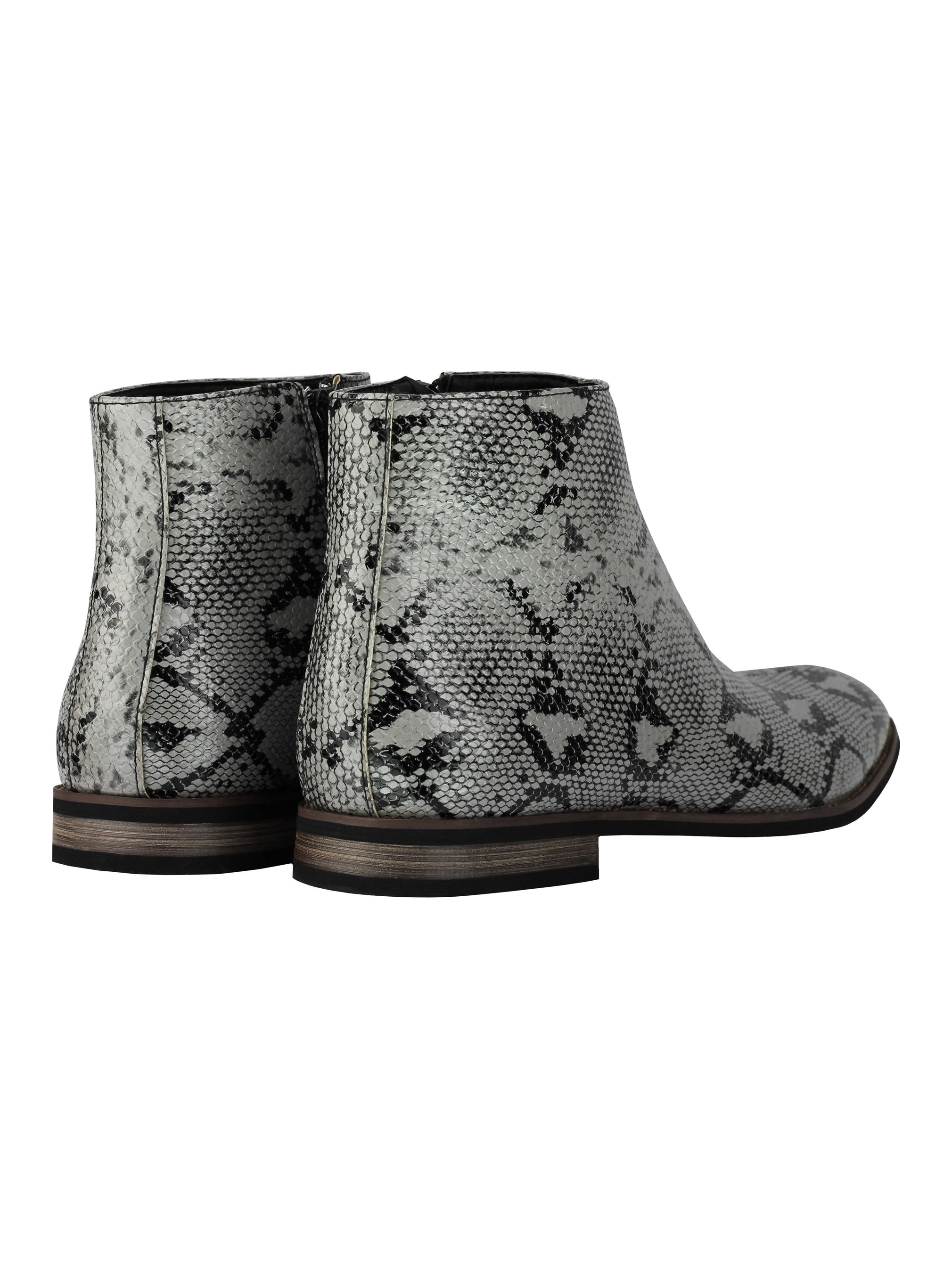 Leather Shiny Snake Skin Print Ankle Boots