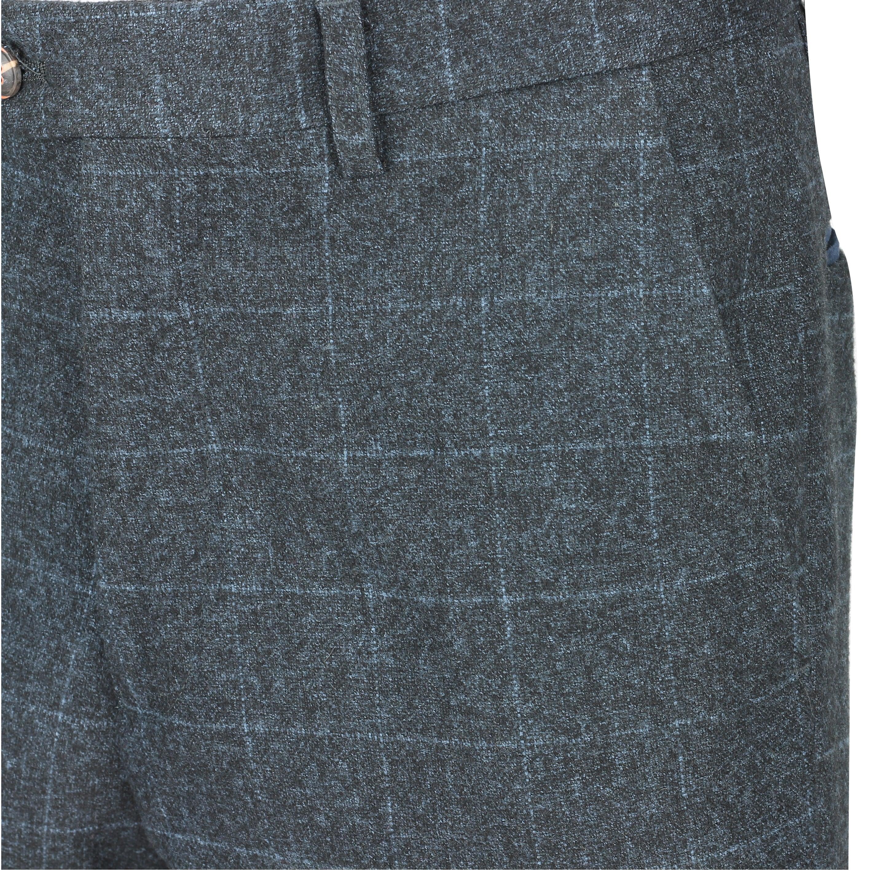 Mens Blue Tweed Herringbone Large Check Slim Fit Trousers