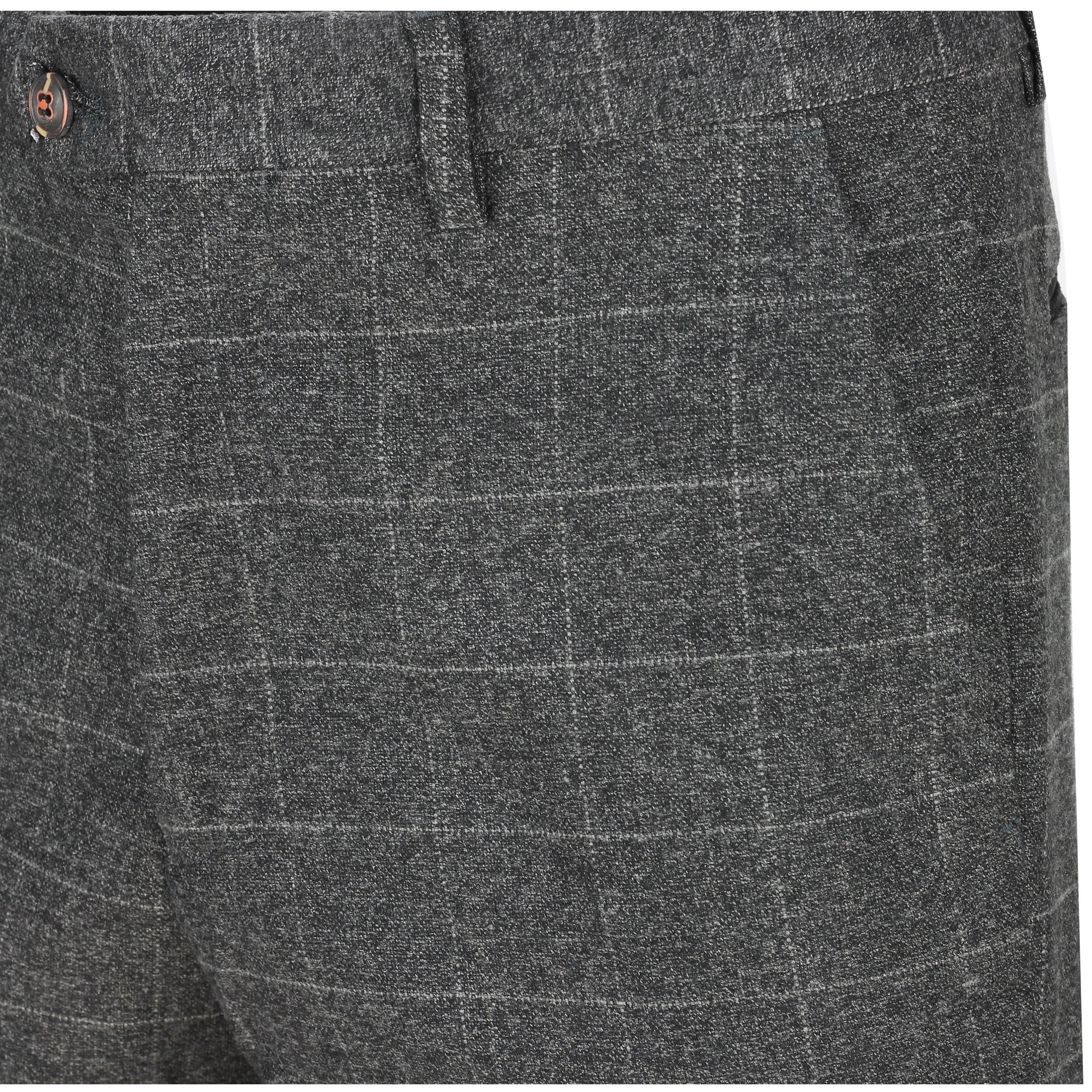 Mens Charcoal Grey Tweed Herringbone Large Check Slim Fit Trousers