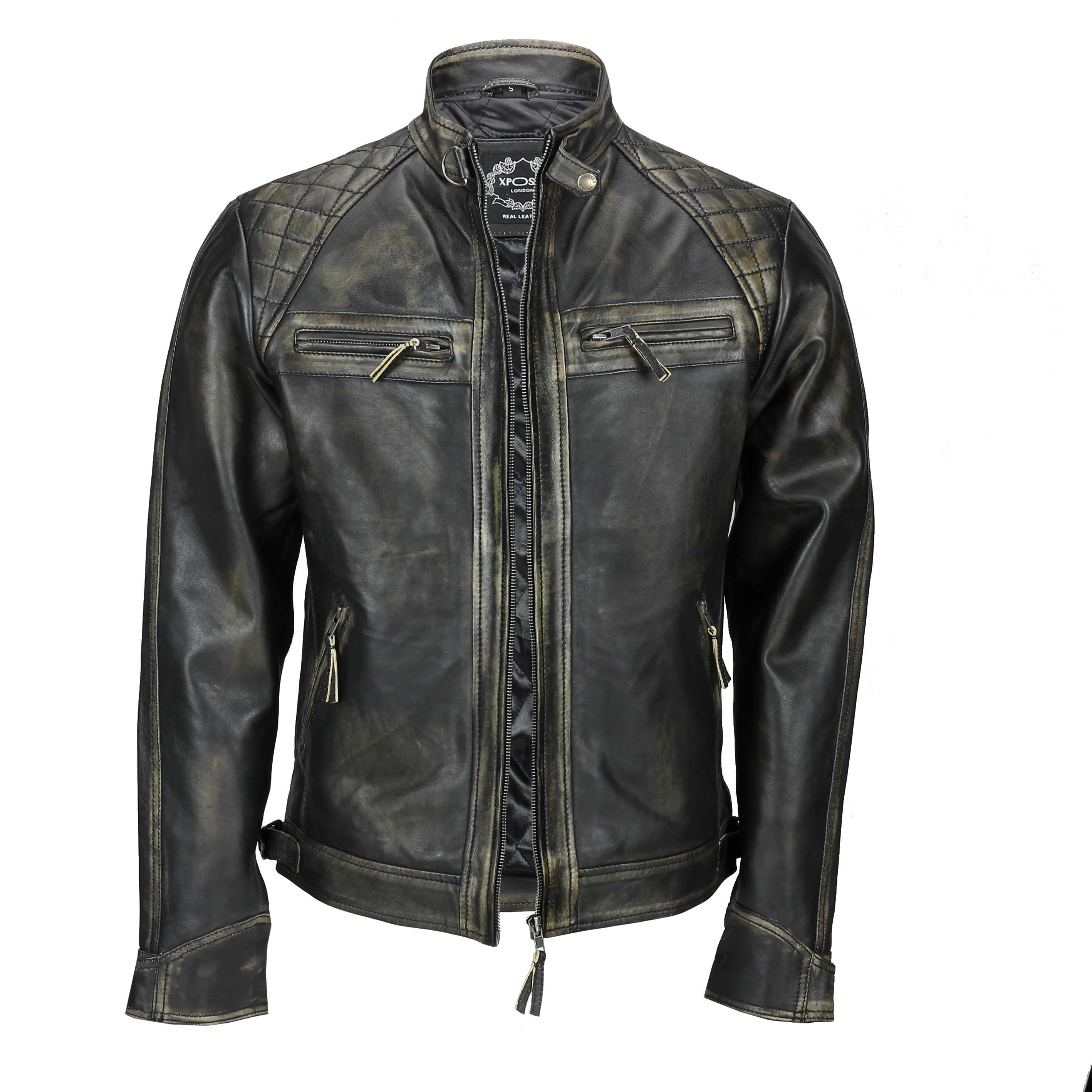 QUILTED BIKER LEATHER JACKET