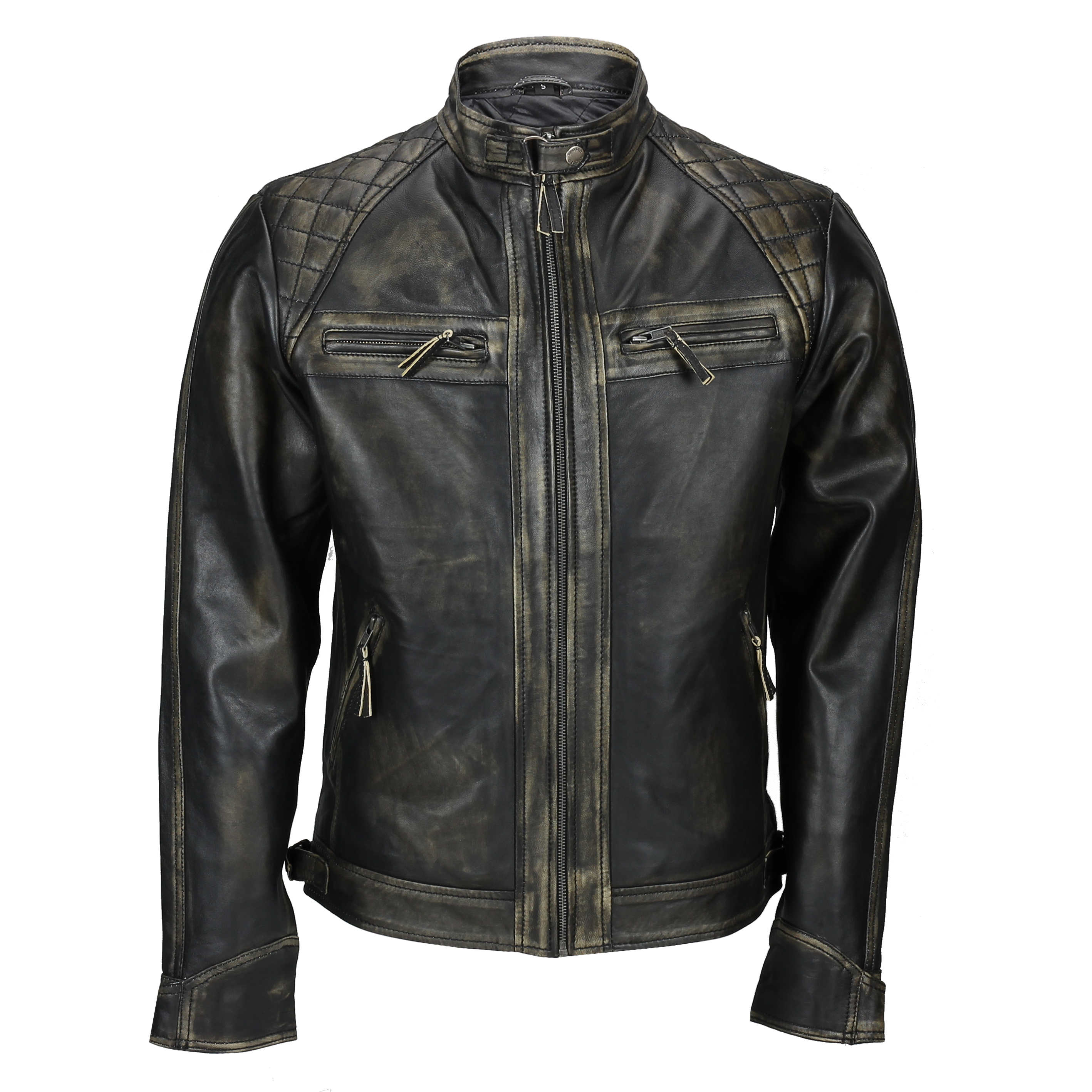 QUILTED BIKER LEATHER JACKET