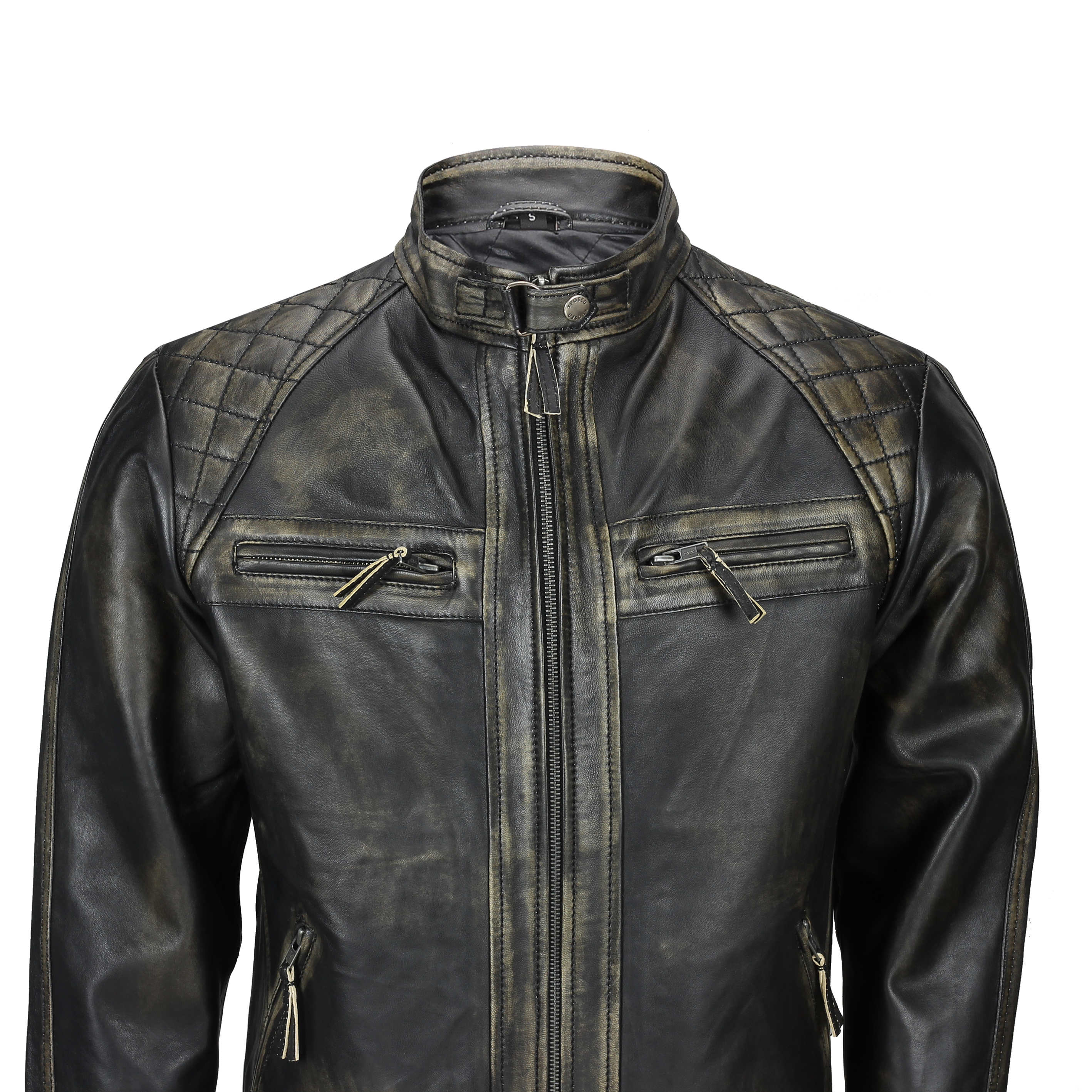 QUILTED BIKER LEATHER JACKET