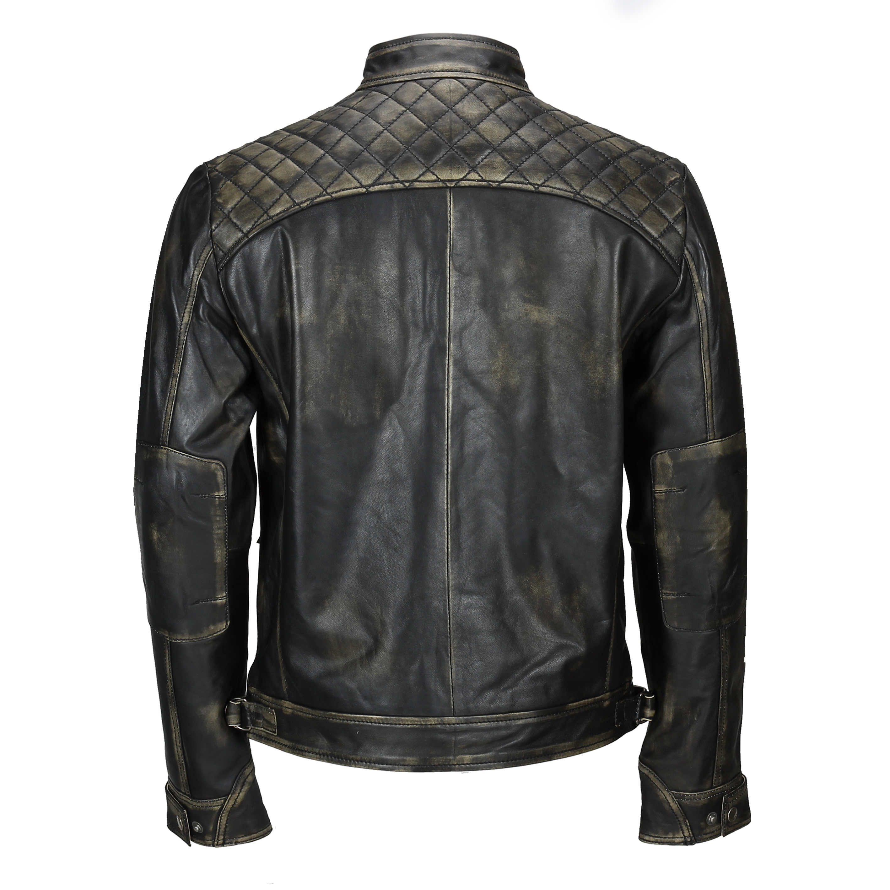 QUILTED BIKER LEATHER JACKET