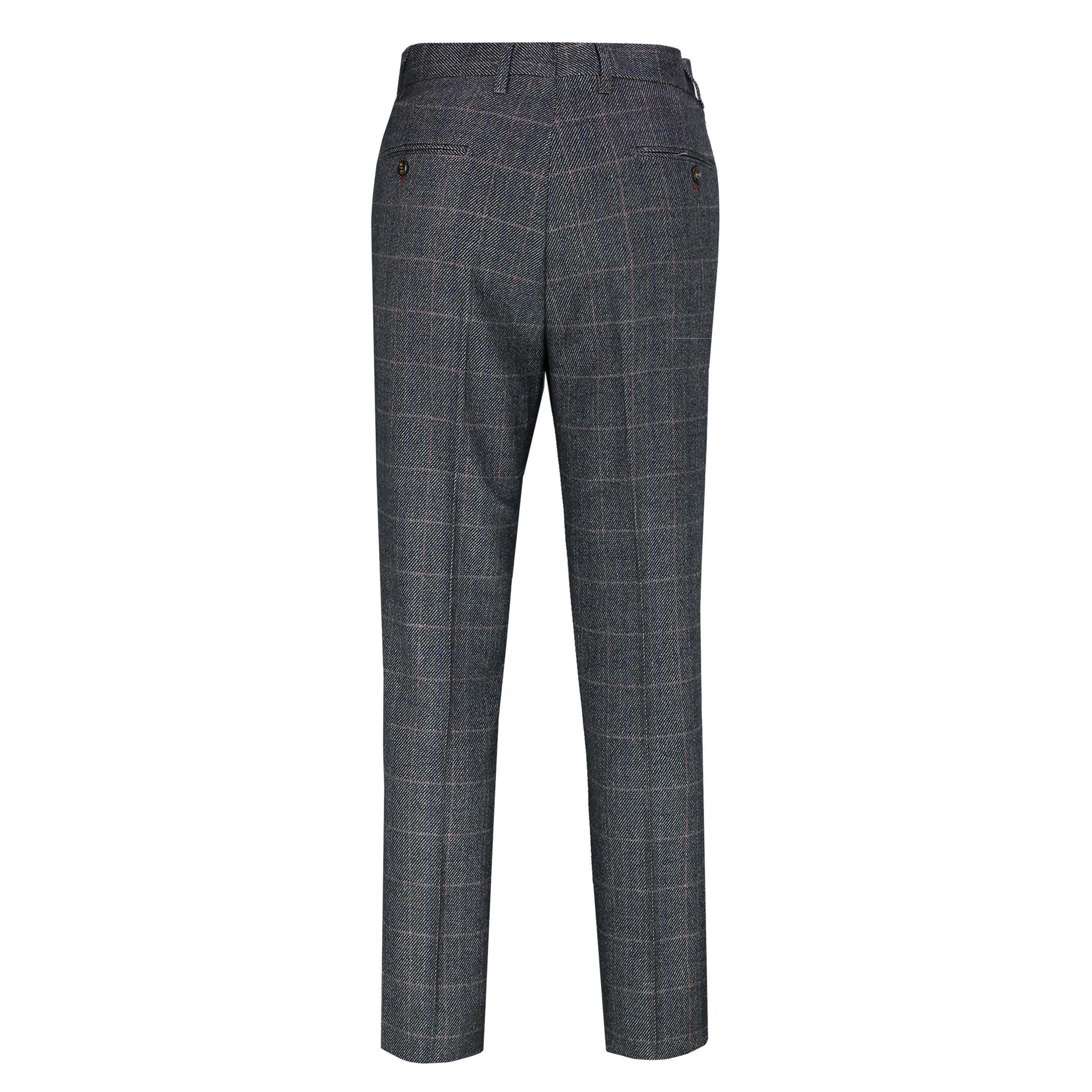 Jules - Mens Grey Tweed Check Herringbone Trousers