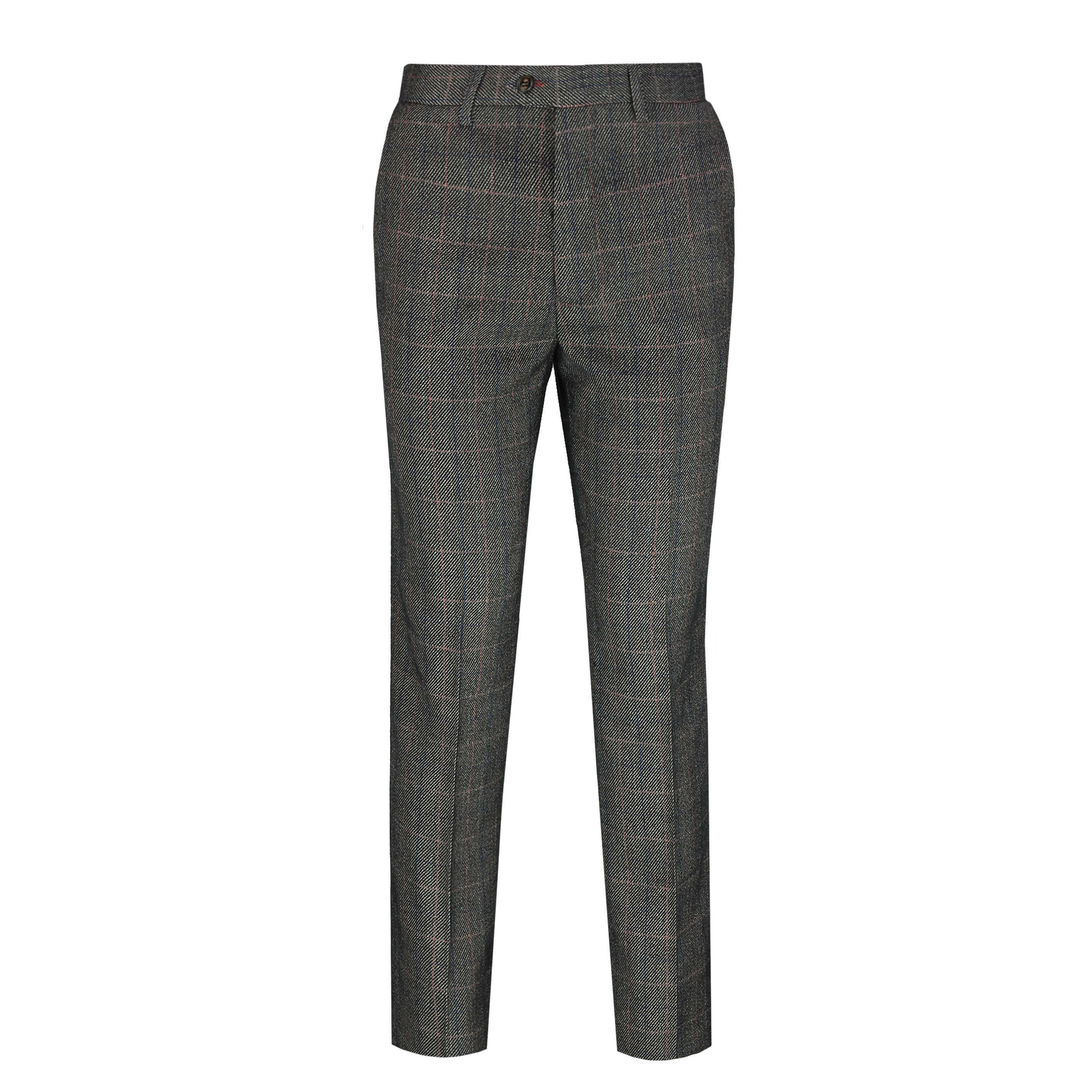 Mens Brown Tweed Check Herringbone Trousers