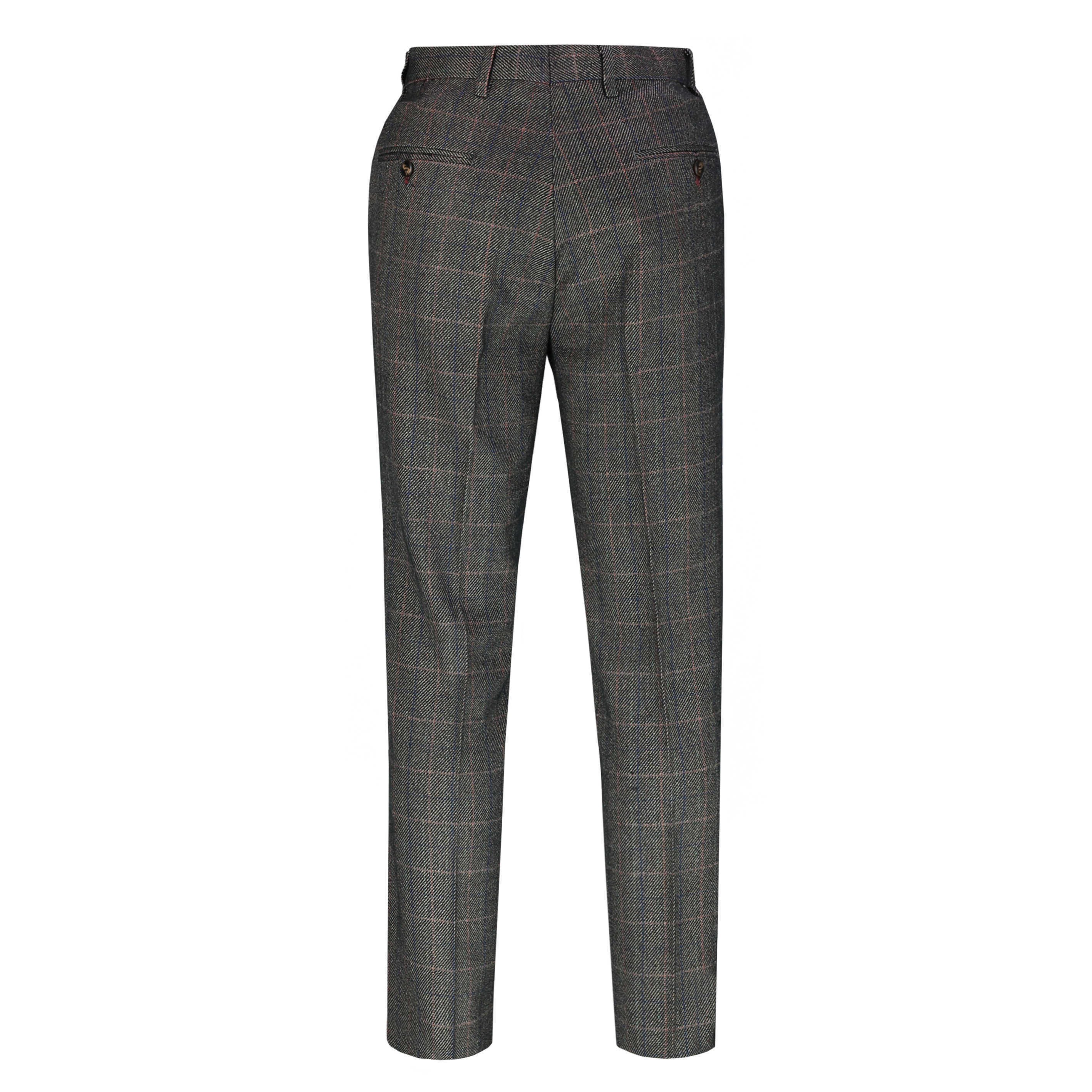 Mens Brown Tweed Check Herringbone Trousers