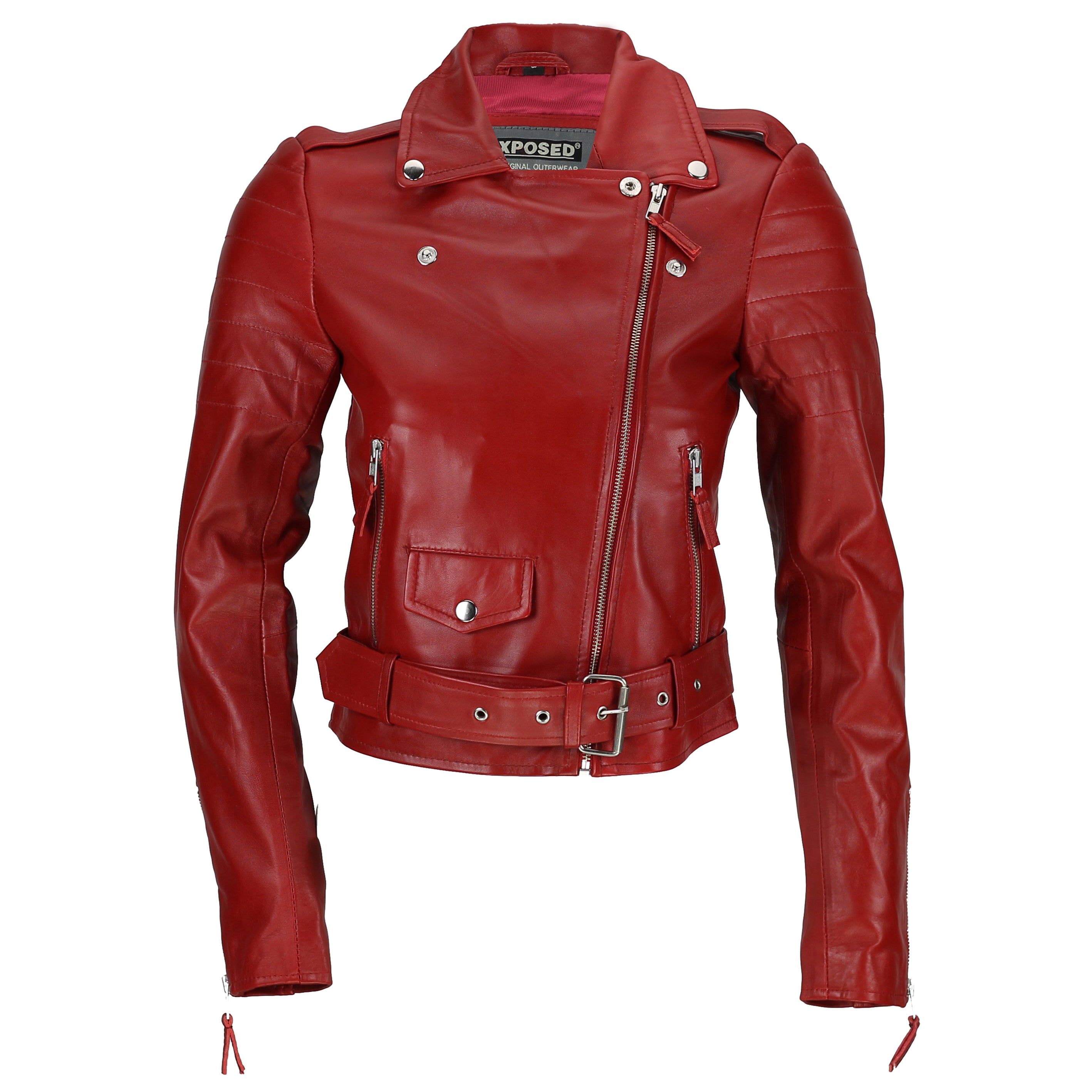 RED BIKER LEATHER JACKET FOR LADIE'S