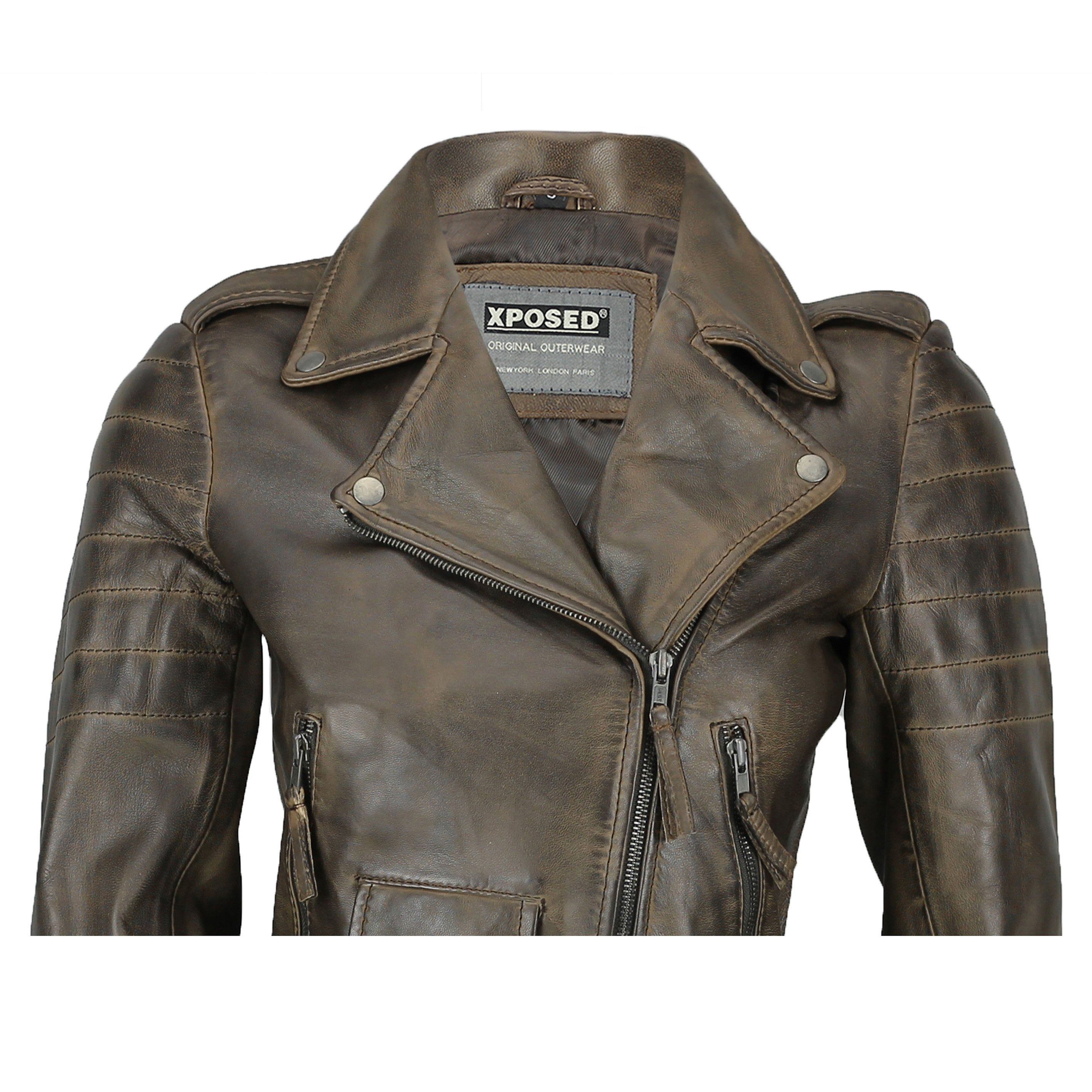 RETRO BIKER LEATHER JACKET FOR LADIES