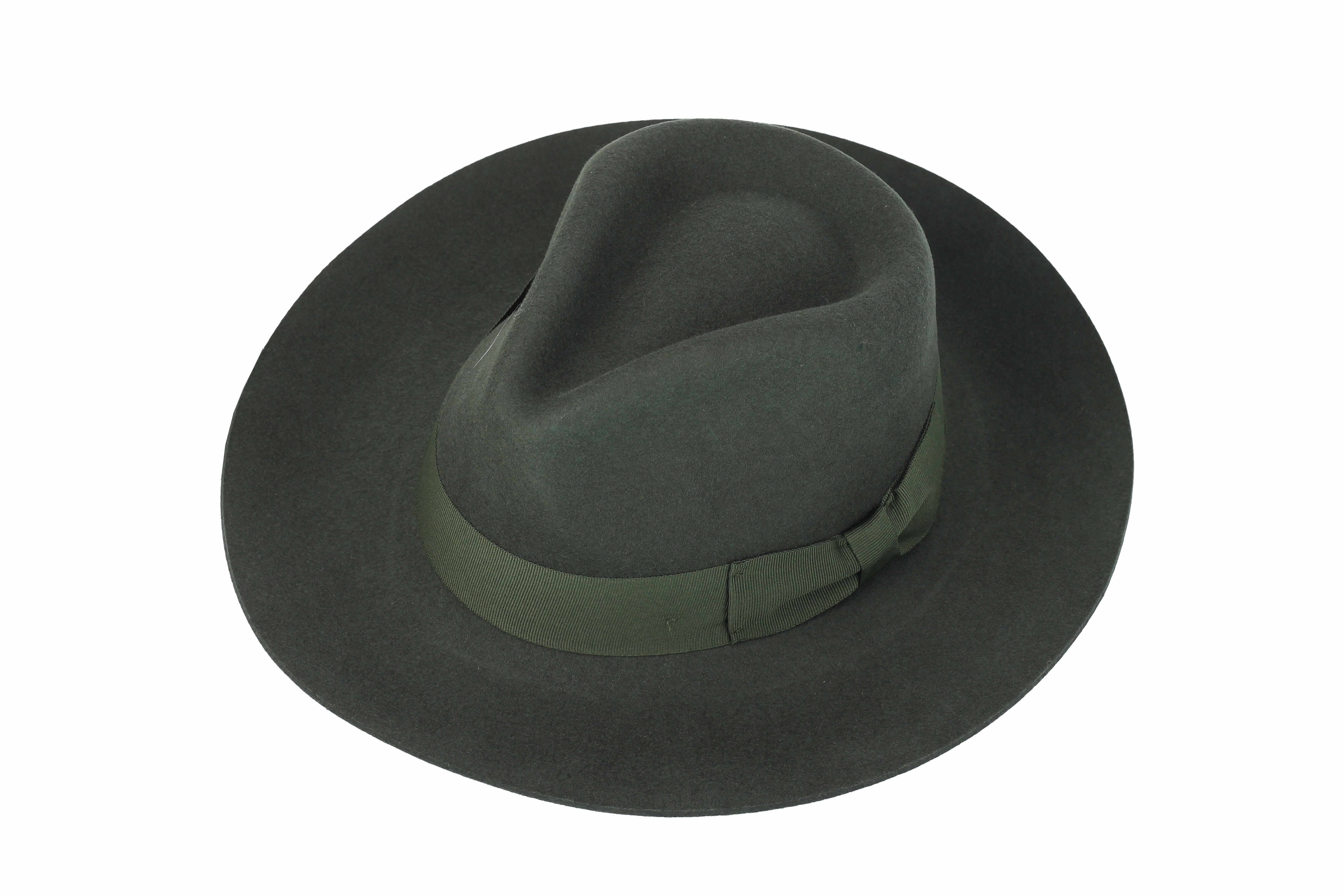 100% Wool Green Fedora Stiff Hat