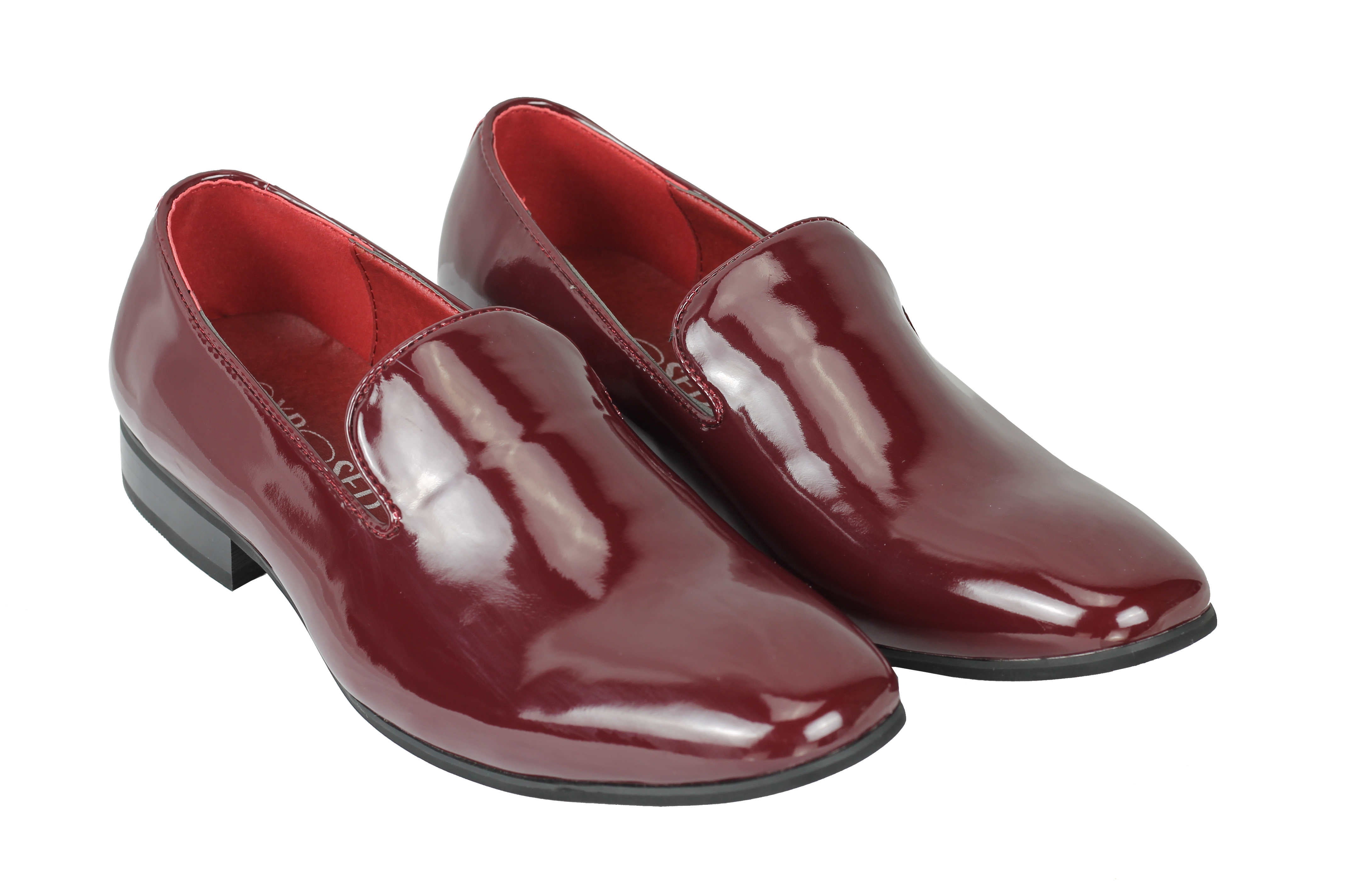 Faux Patent Leather Shiny Slip On Shoes In Maroon