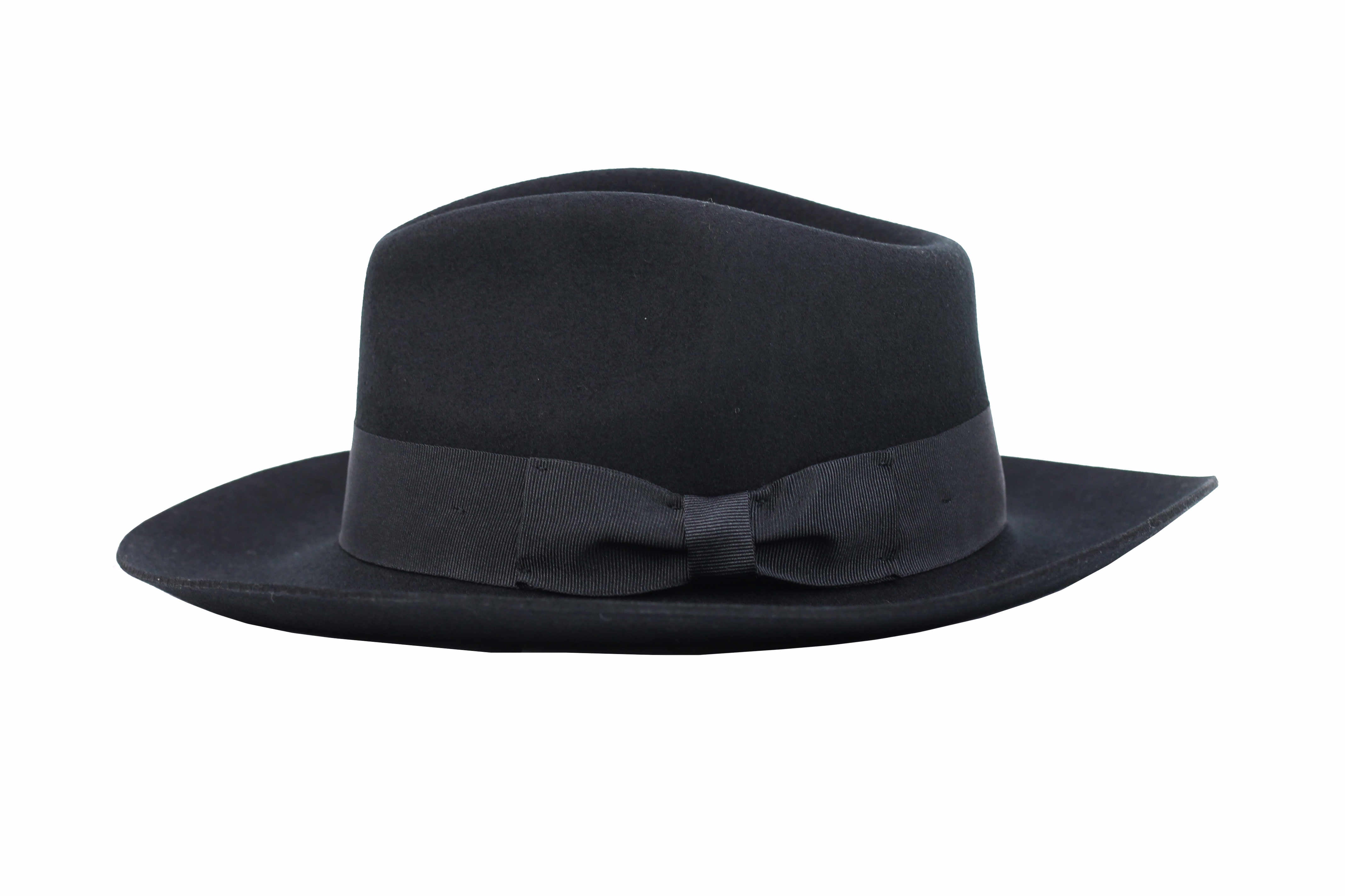 100% Wool Black Fedora Stiff Hat