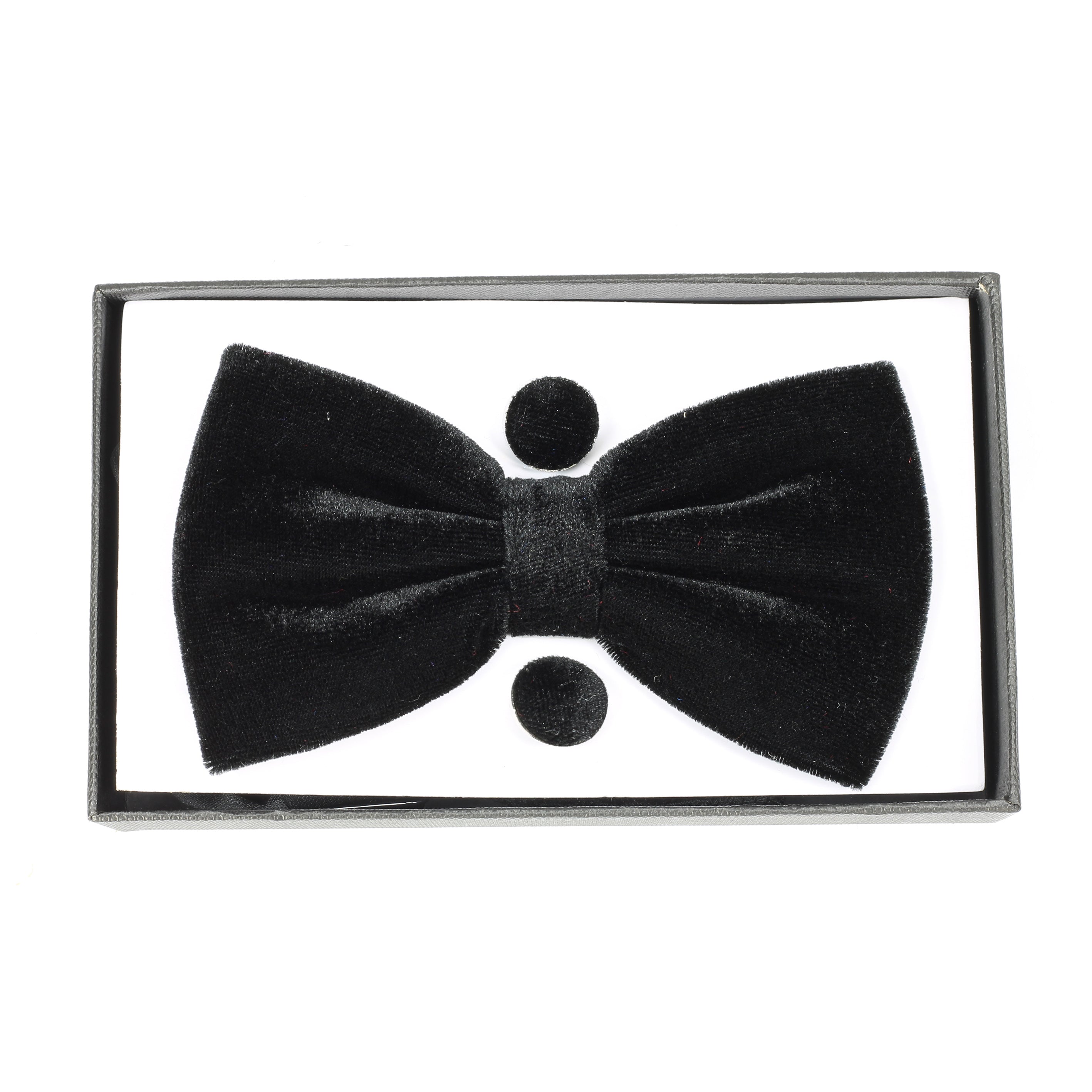 Black Shiny Velvet Bow Tie With Cufflink Pocket Square