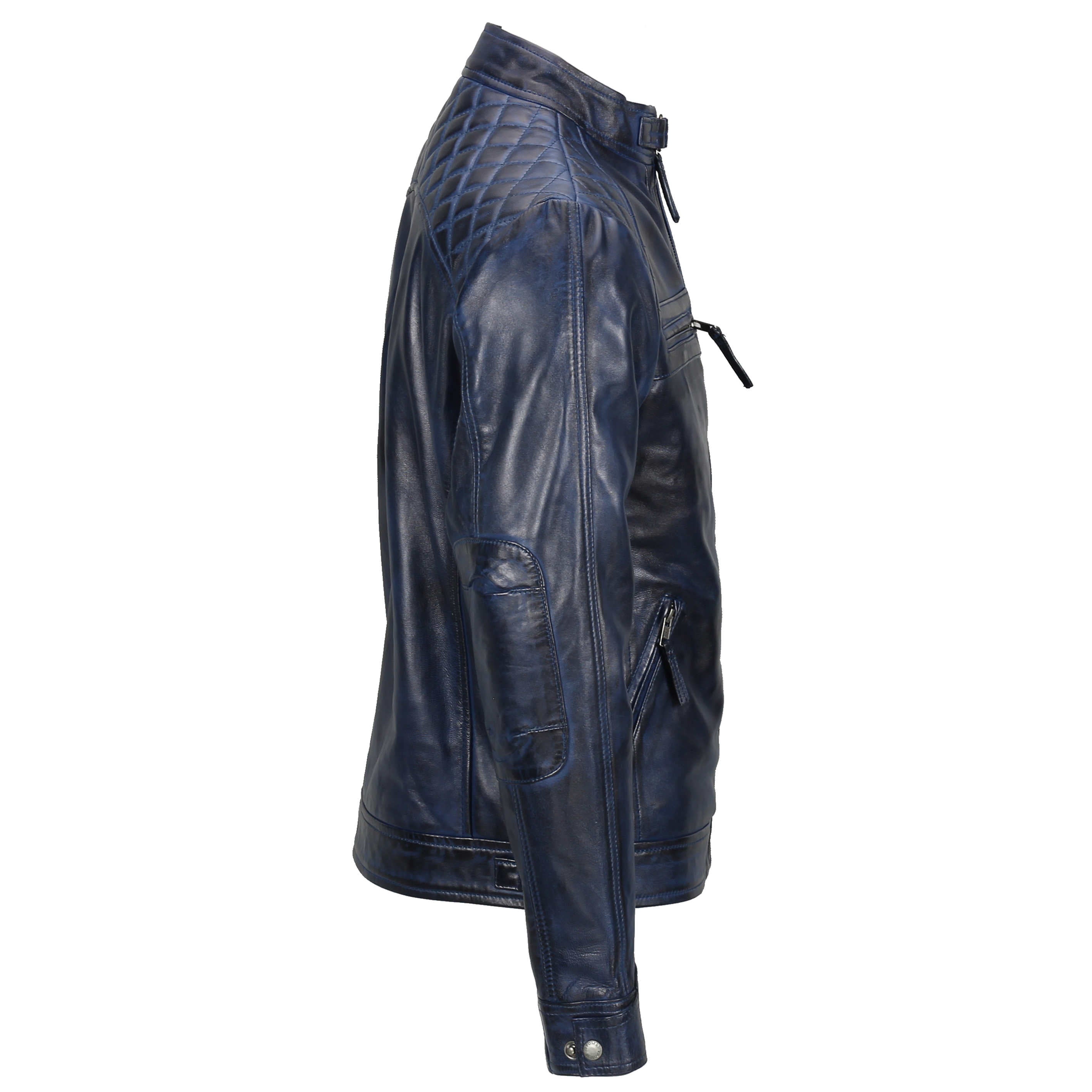 BLOUSON EN CUIR MATELASSÉ BLEU MOTARD