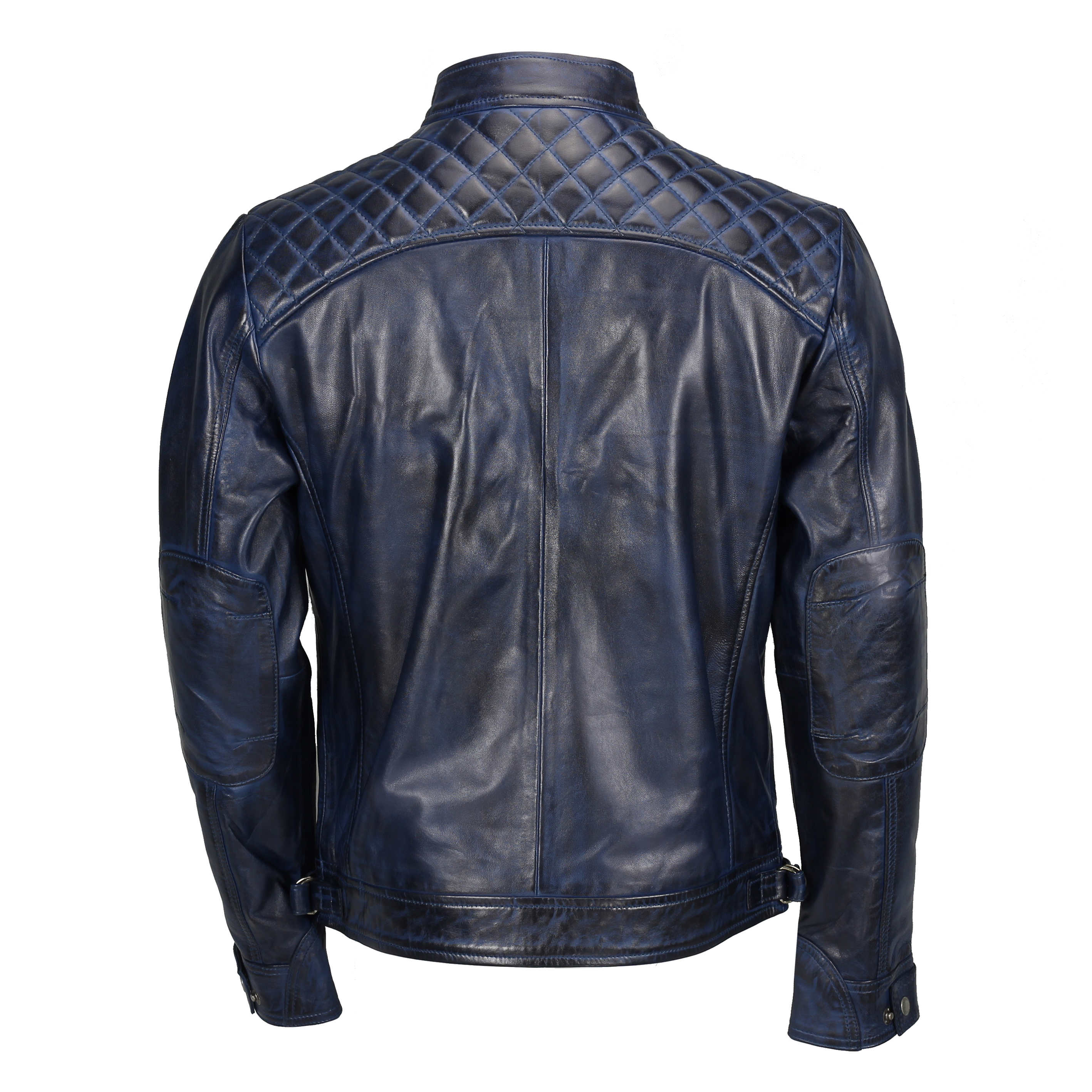 BLOUSON EN CUIR MATELASSÉ BLEU MOTARD