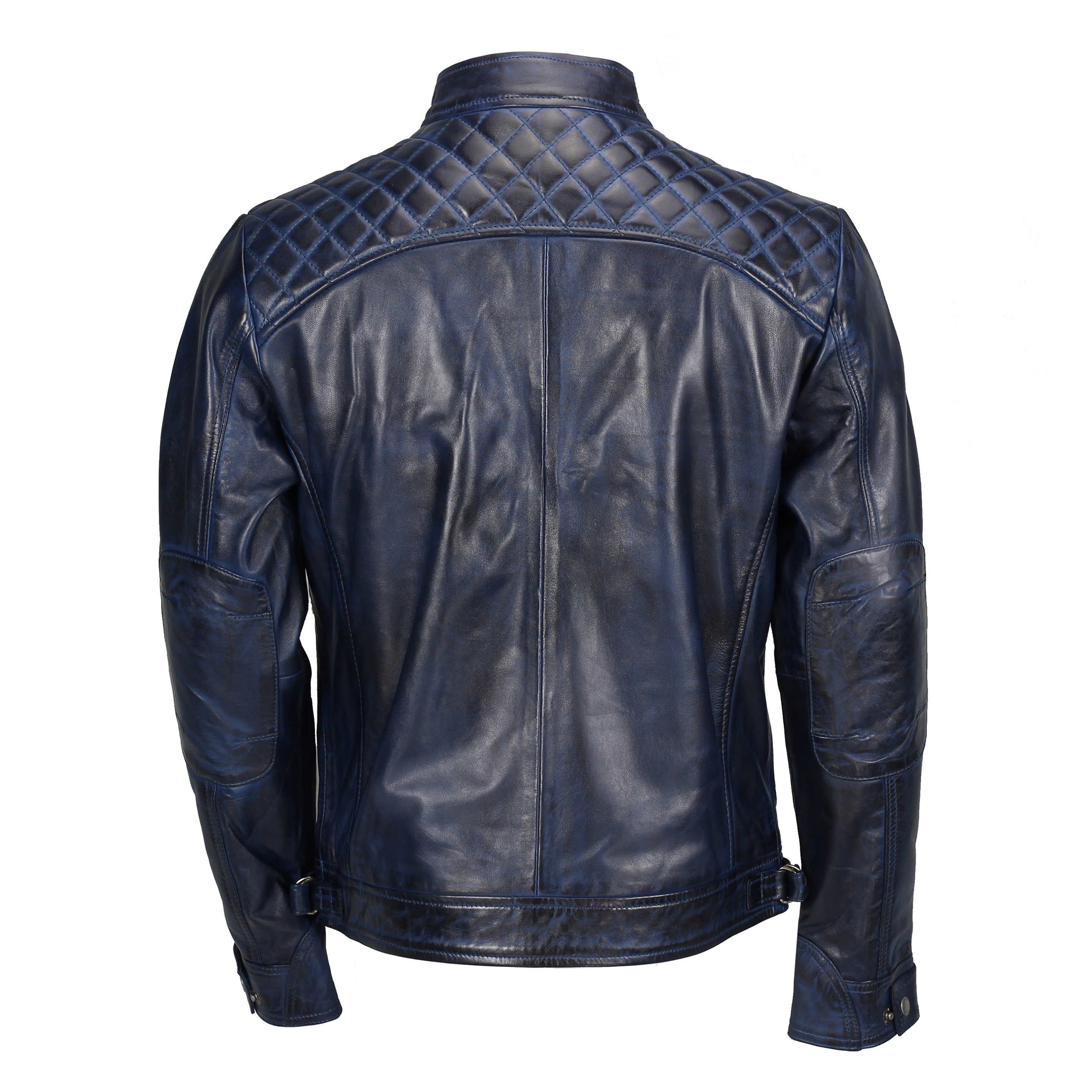 QUILTED BLUE BIKER LEATHER JACKET