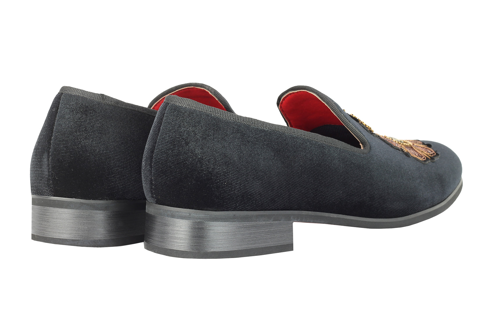 Mens Velvet Loafers Bee Crown Embroidered Vintage Dress Shoes Slip On Slippers Black