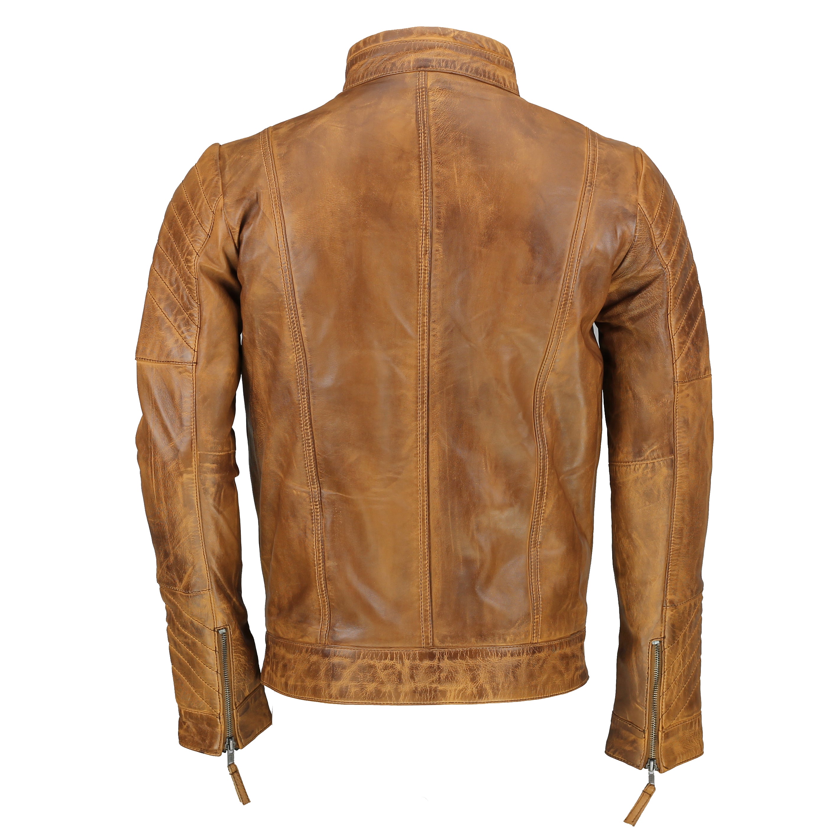 MEN’S TAN BIKER LEATHER JACKET