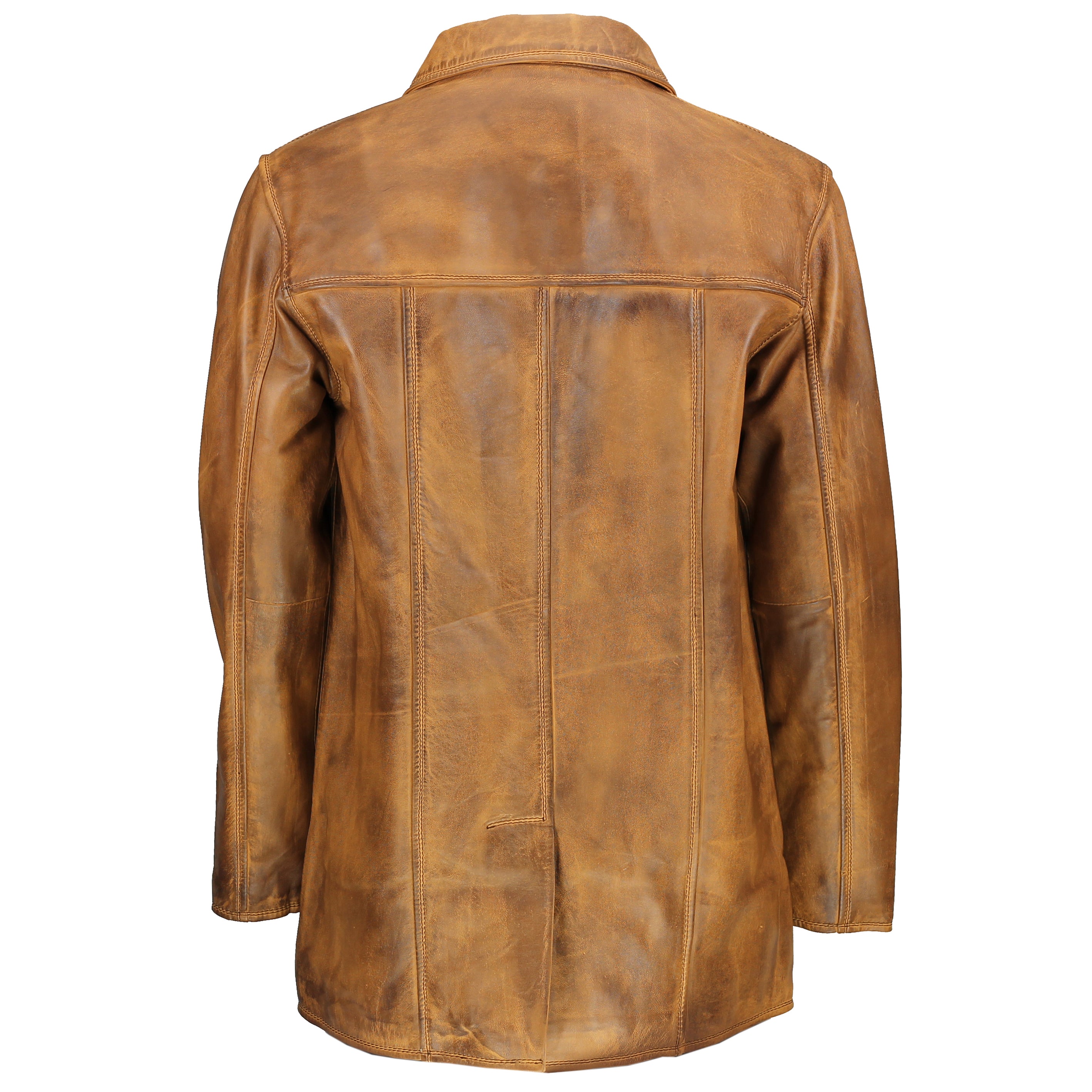 Mens Real Genuine Leather Tan Brown Vintage 4 Button Classic Reefer Jacket Coat