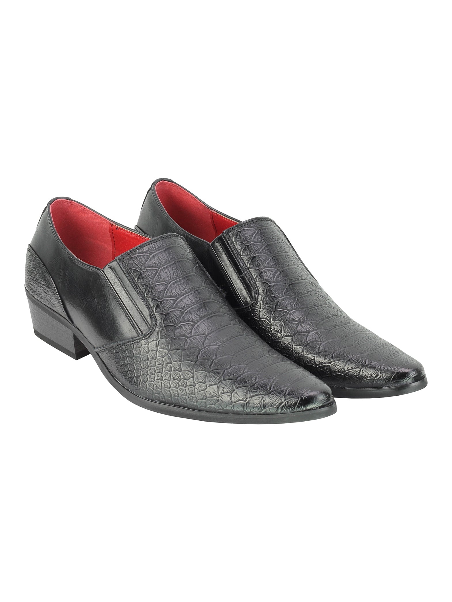 Mens Snakeskin Emboss Leather Loafers Retro Pointy Cuban Heel Slip On Party Shoe