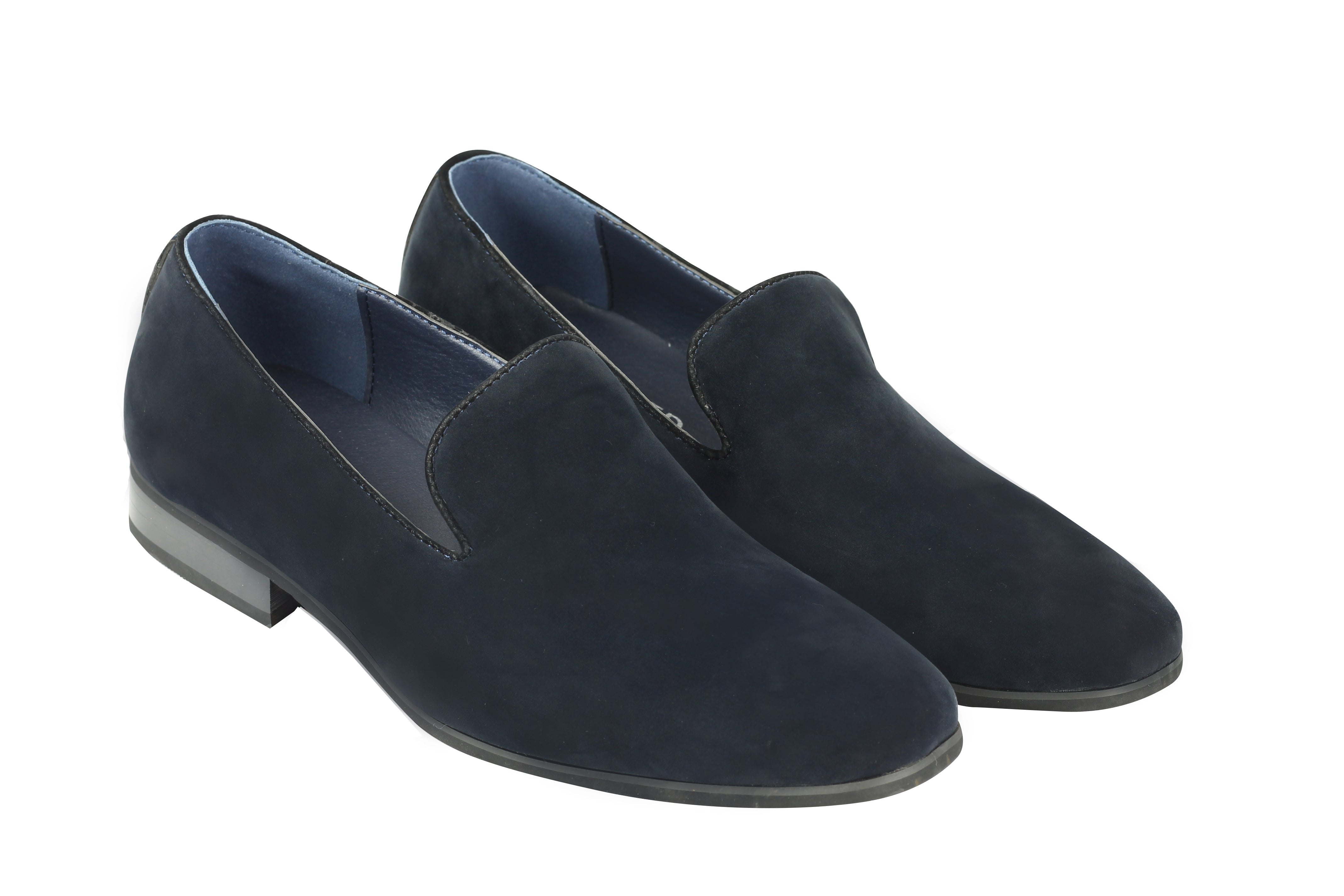 Suede Leather Slip On Shoes In Navy