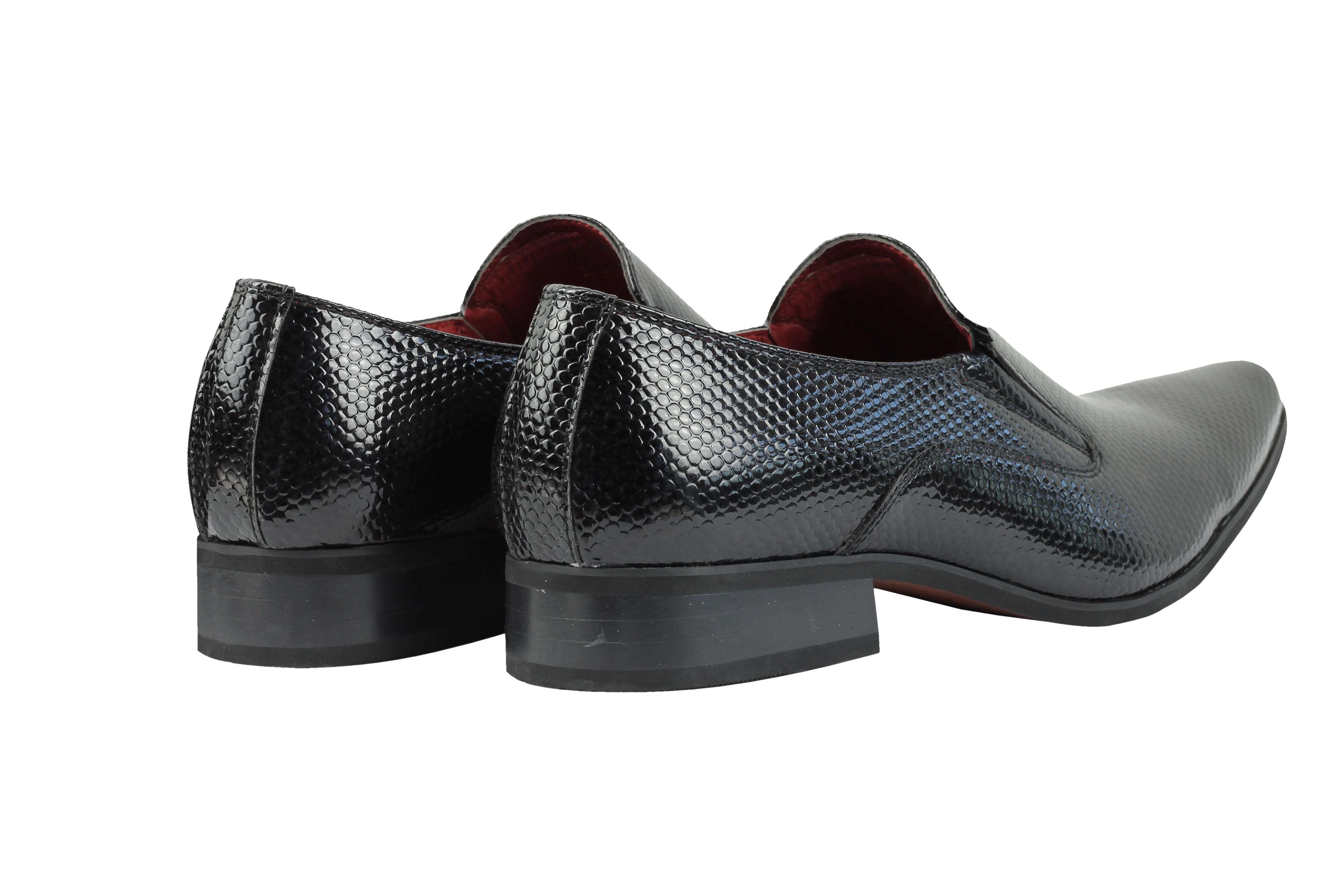 Faux Leather Shiny Black Slip On Shoes