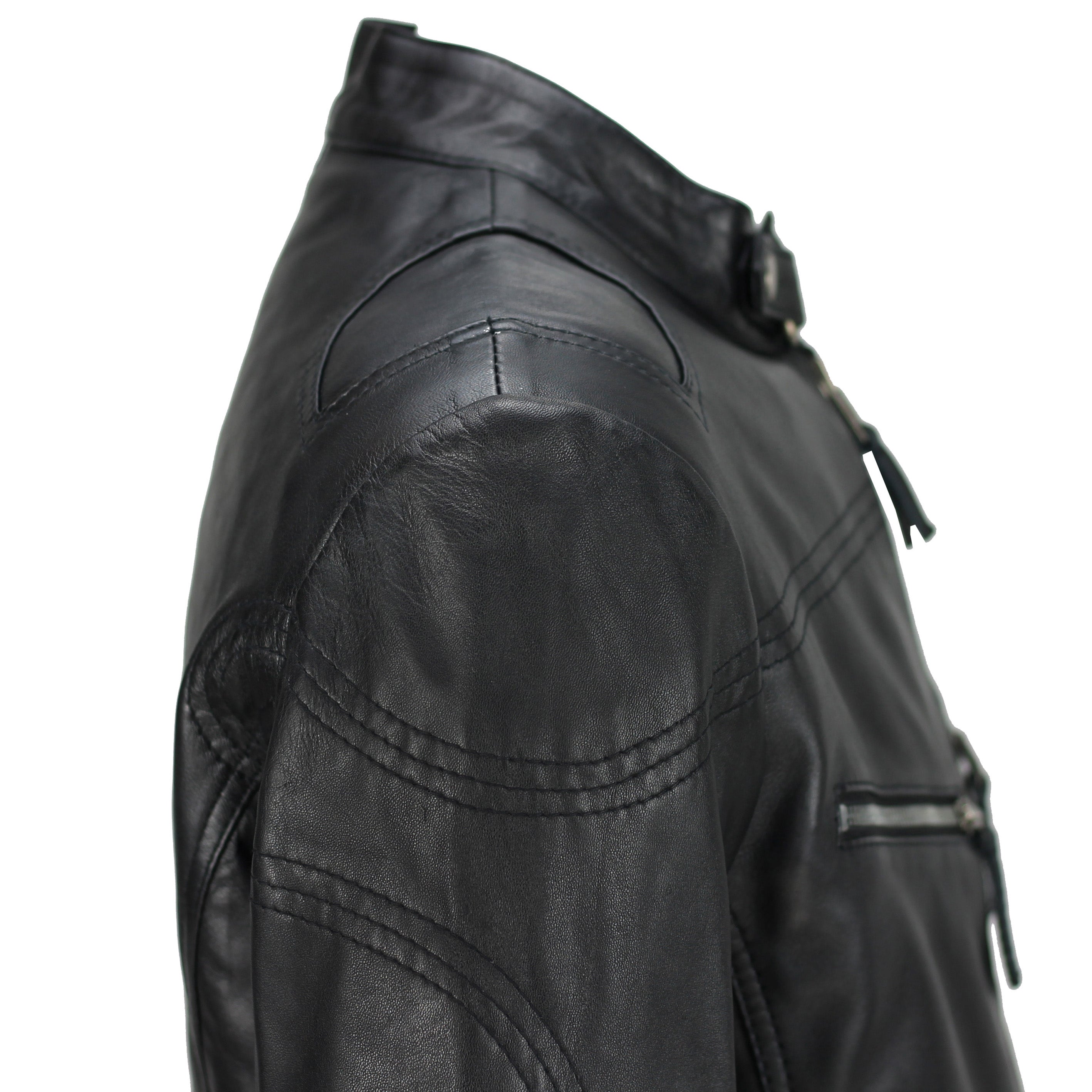 Mens Vintage Real Leather Black Biker Style Zipped Pockets Casual Fitted Jacket