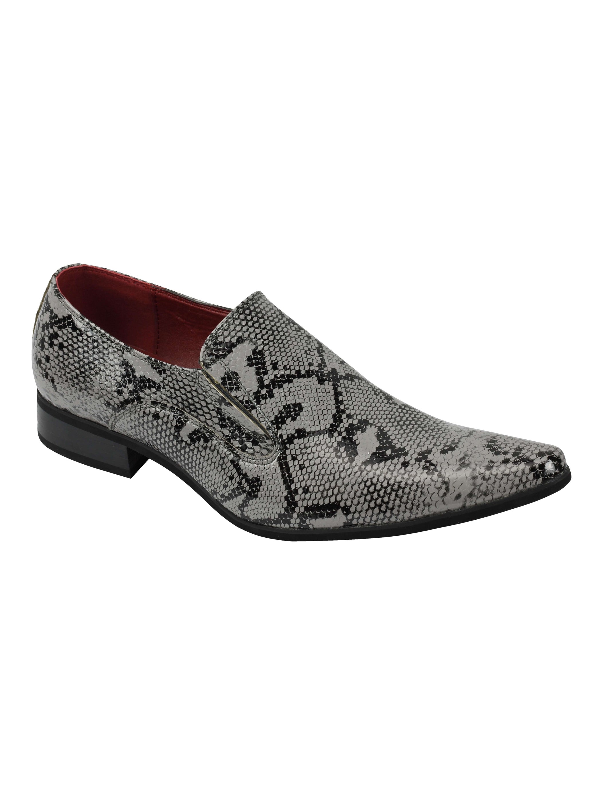 Faux Leather Shiny Printed Slip On Shoes In Grey