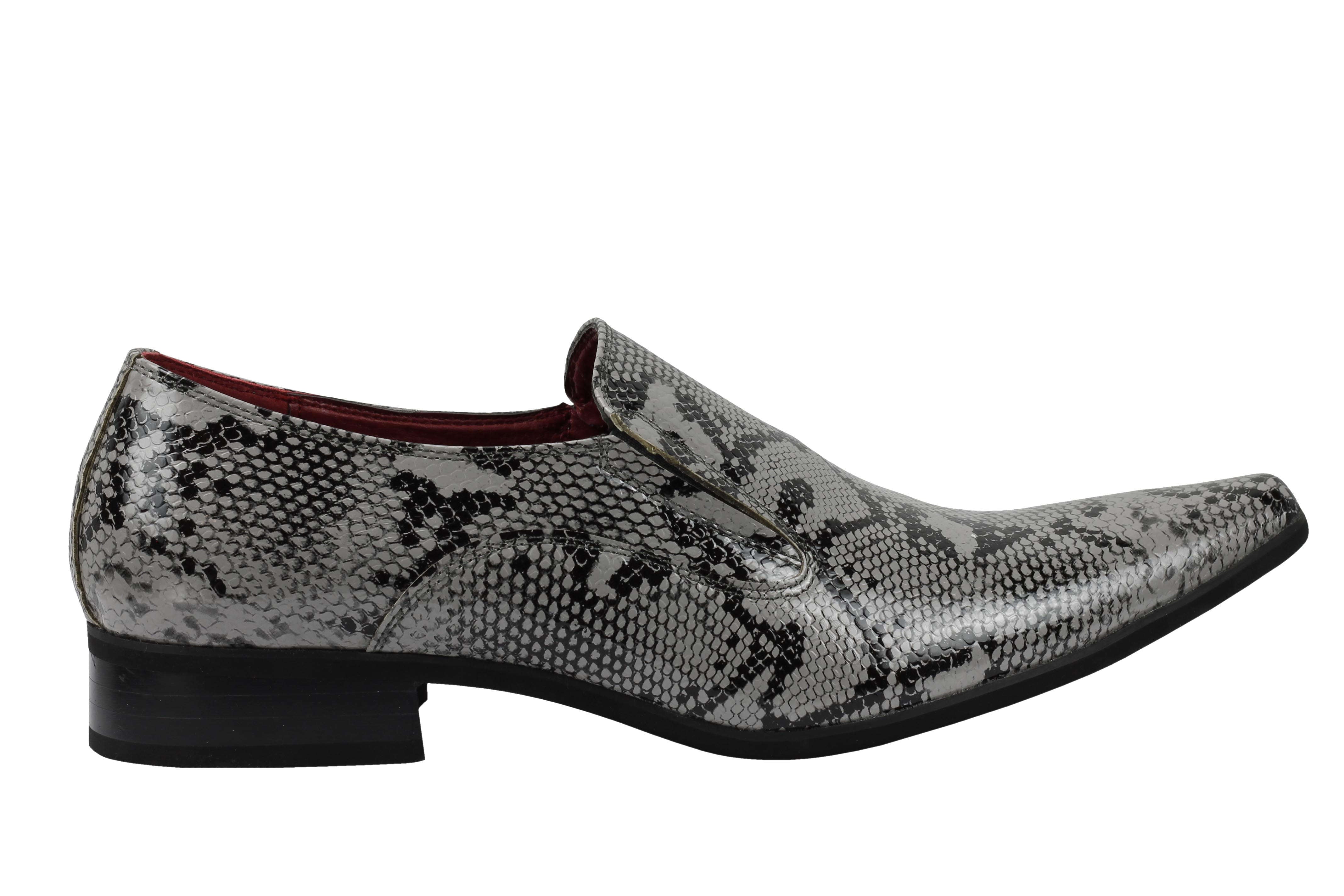 Faux Leather Shiny Printed Slip On Shoes In Grey