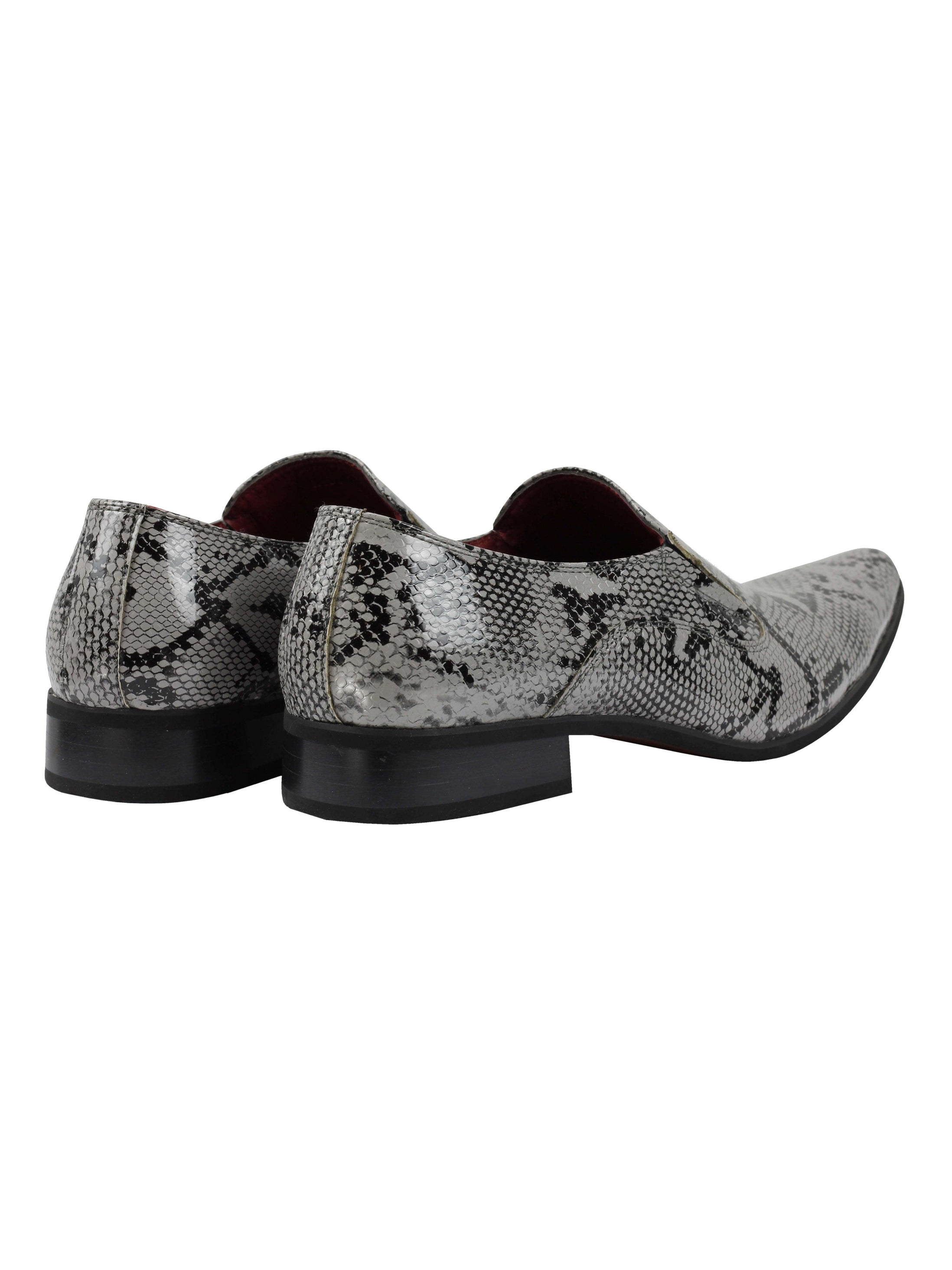 Faux Leather Shiny Printed Slip On Shoes In Grey