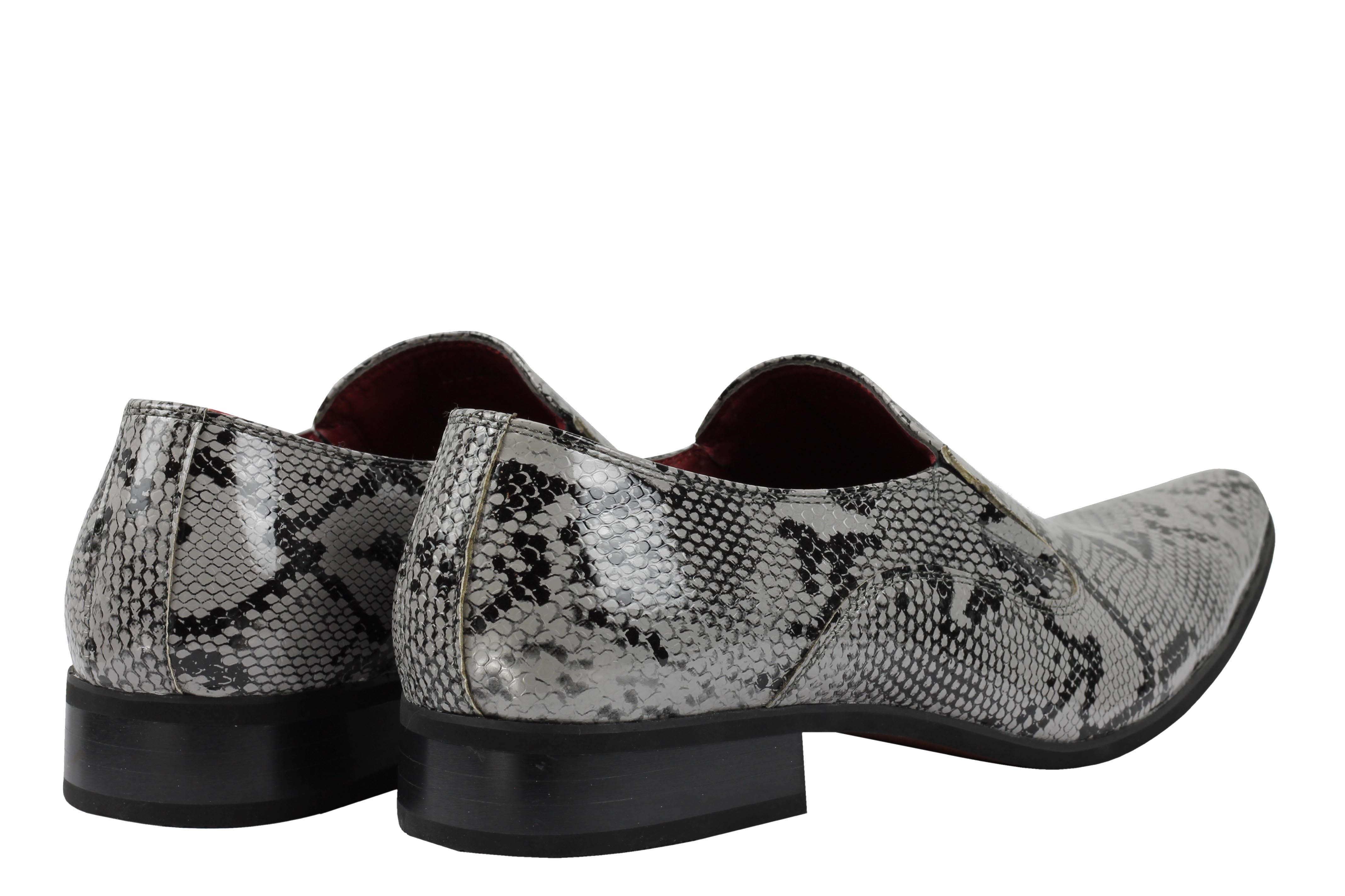 Faux Leather Shiny Printed Slip On Shoes In Grey