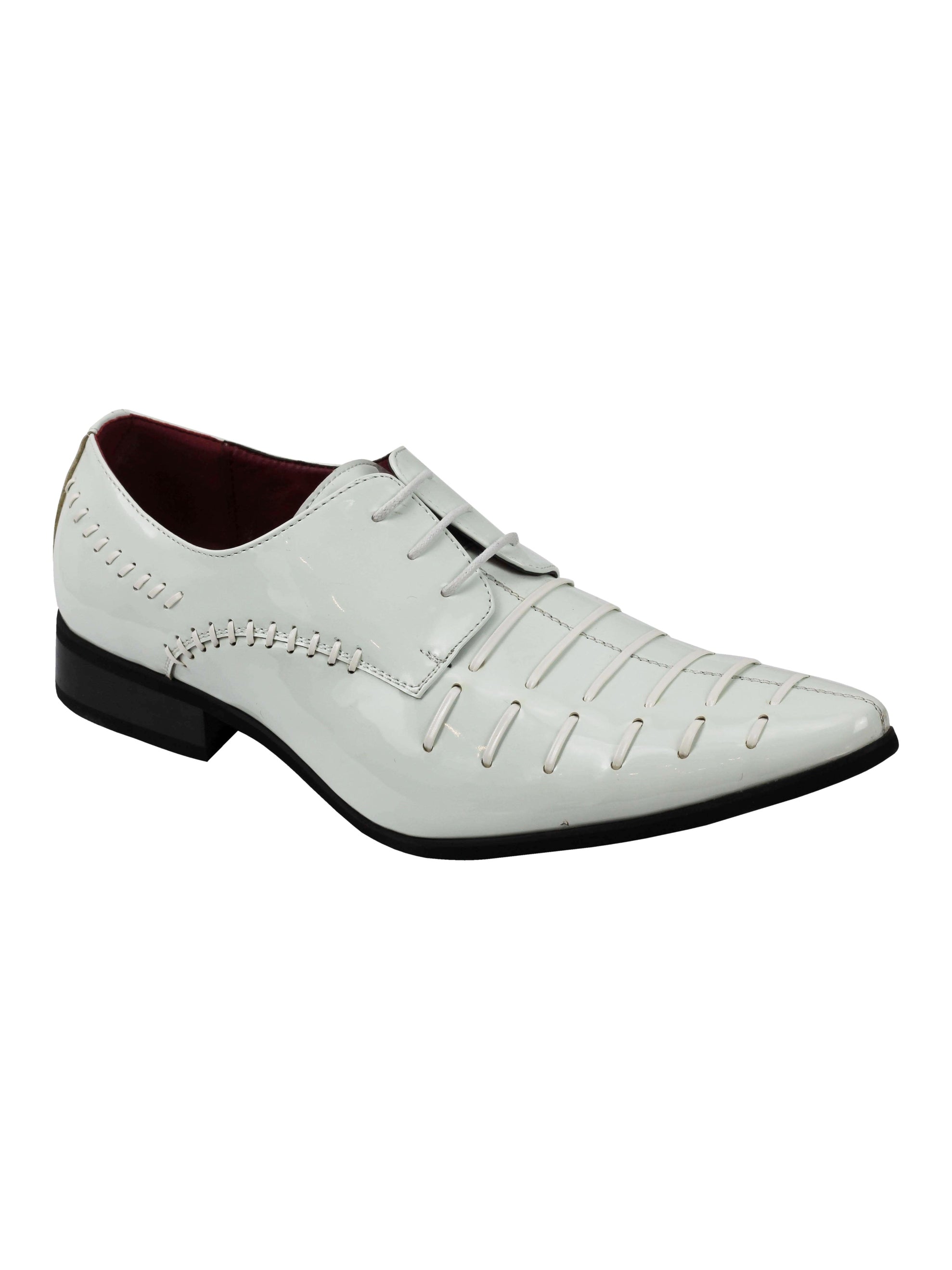 Shiny Patent Faux Leather Lace Up White Shoes