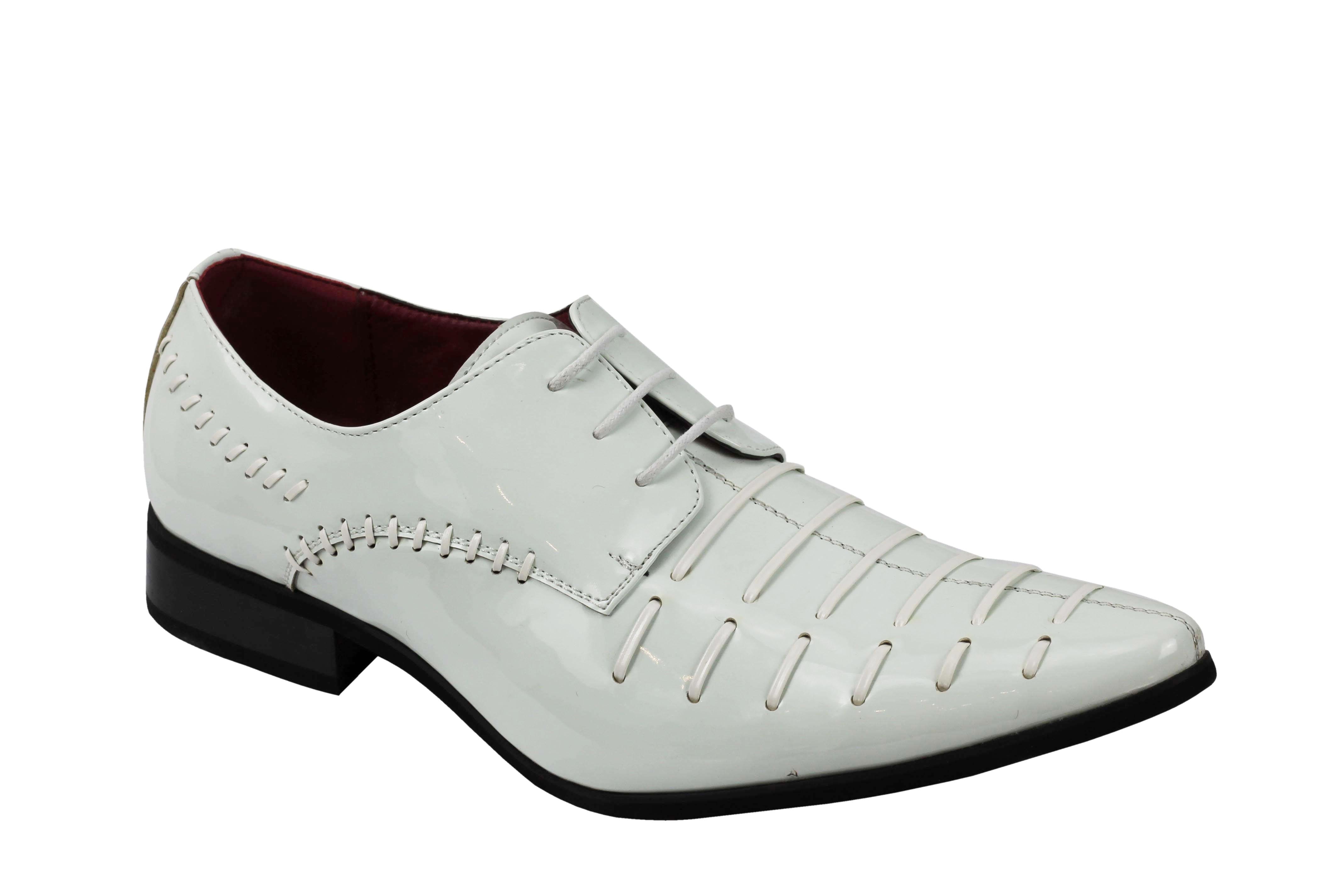 Shiny Patent Faux Leather Lace Up White Shoes
