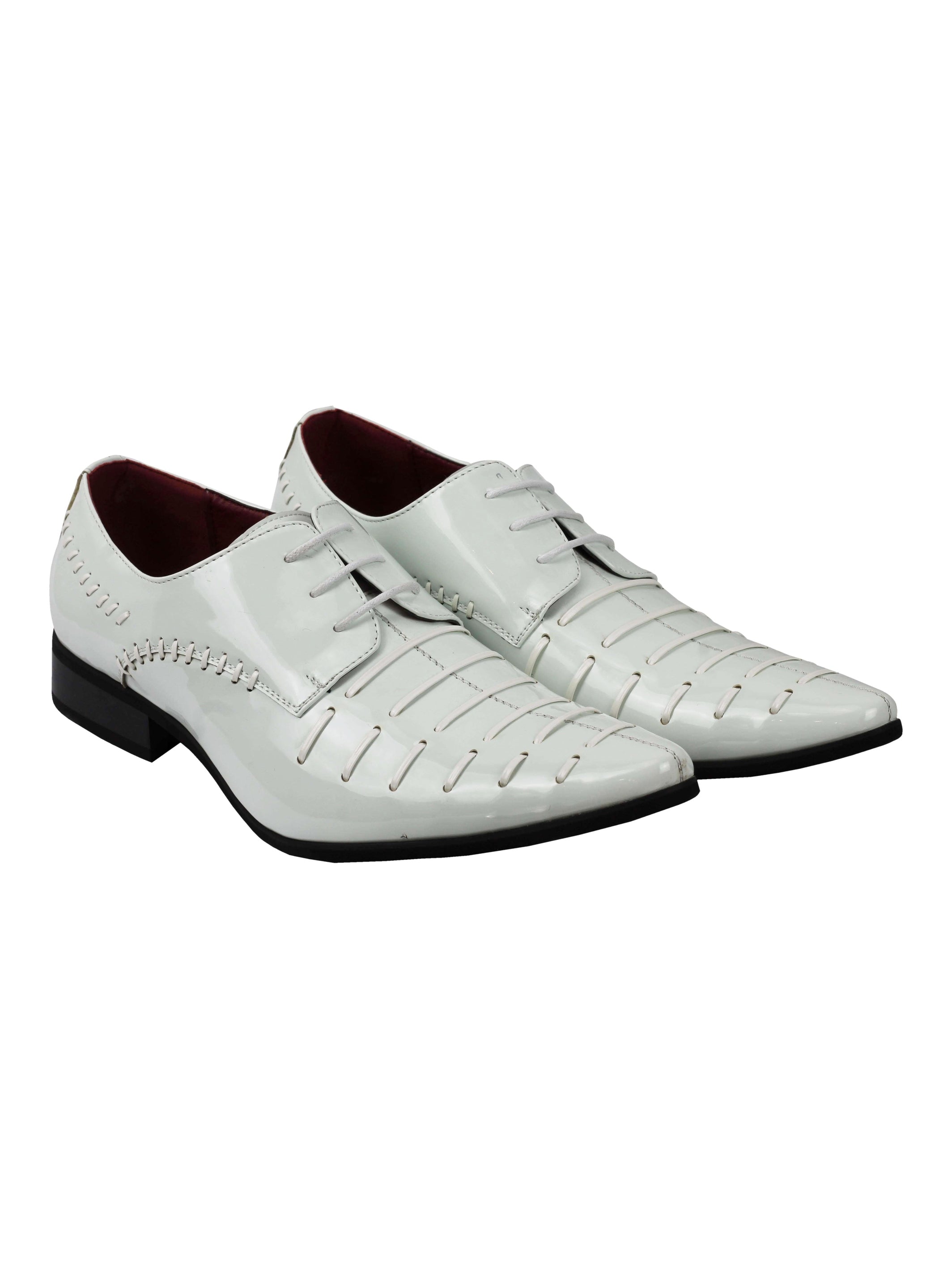 Shiny Patent Faux Leather Lace Up White Shoes