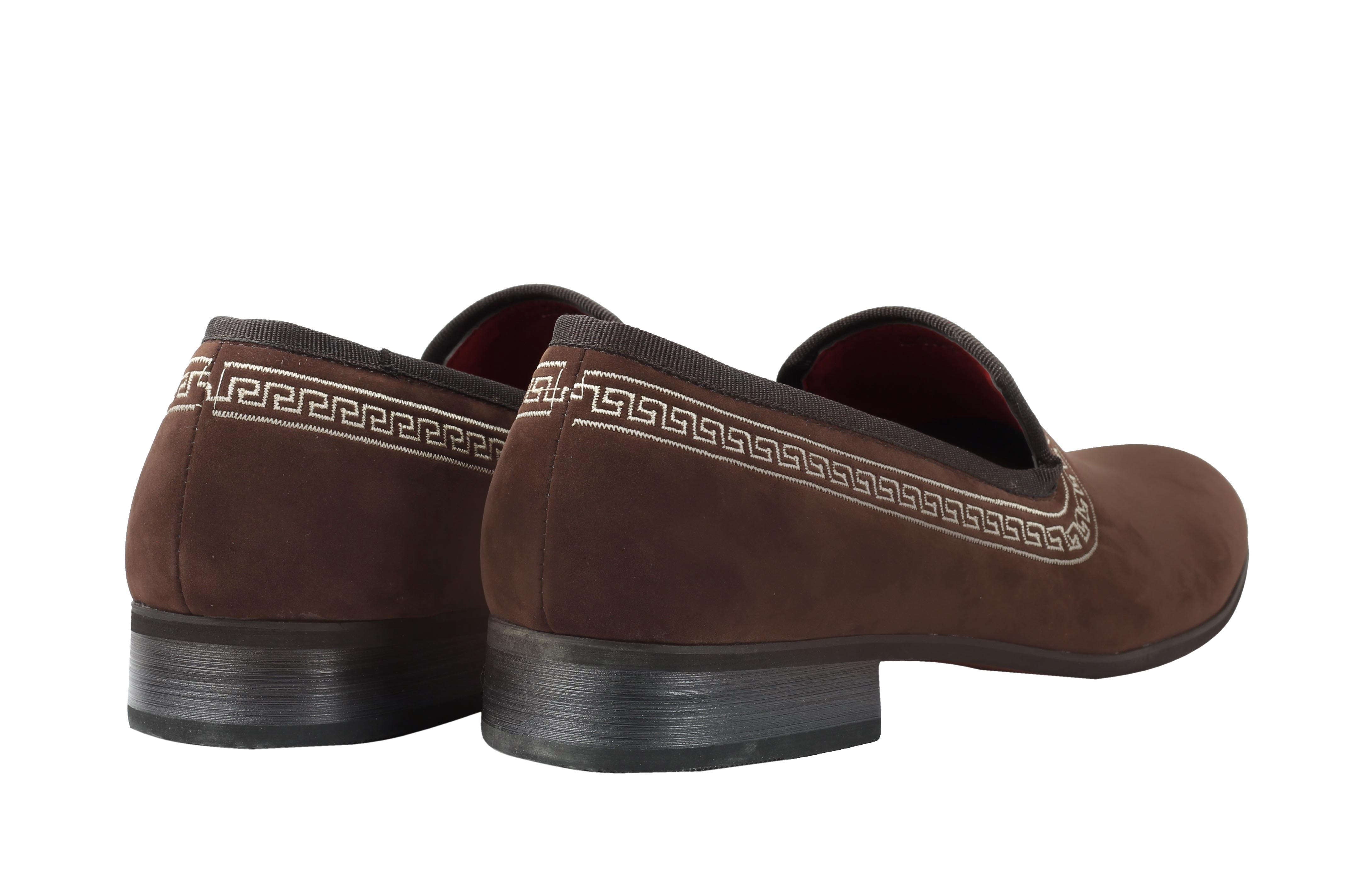 Faux Leather Mosaic Pattern Embroidery Loafers In Brown