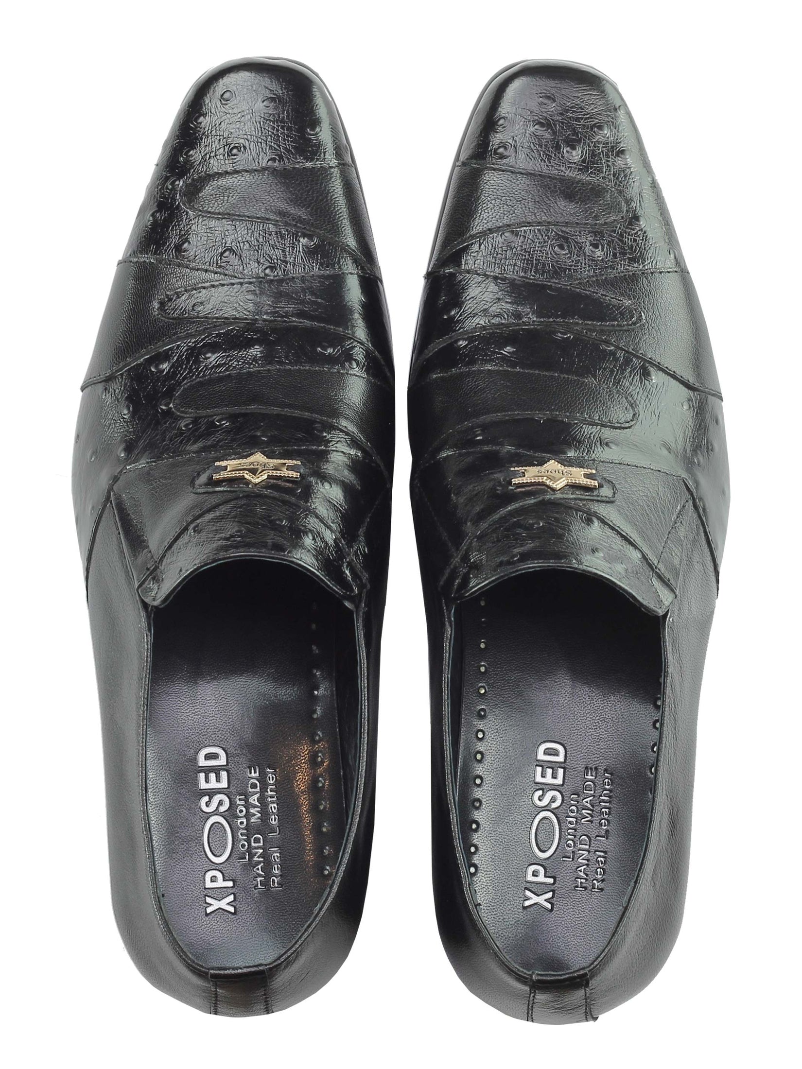 Black Real Leather Slip On Shoes