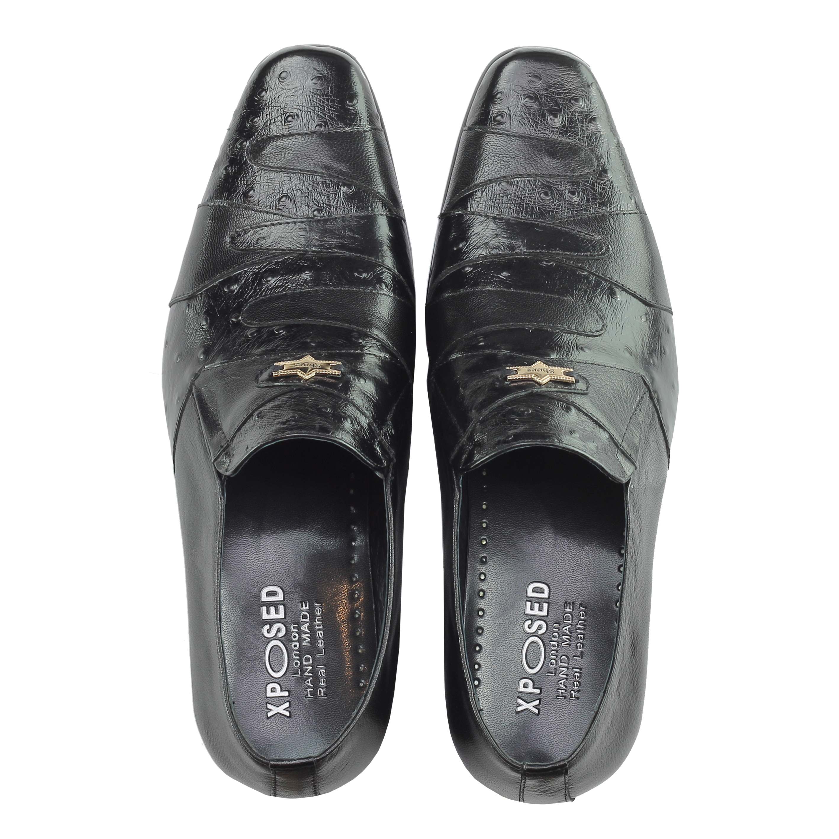 Black Real Leather Slip On Shoes