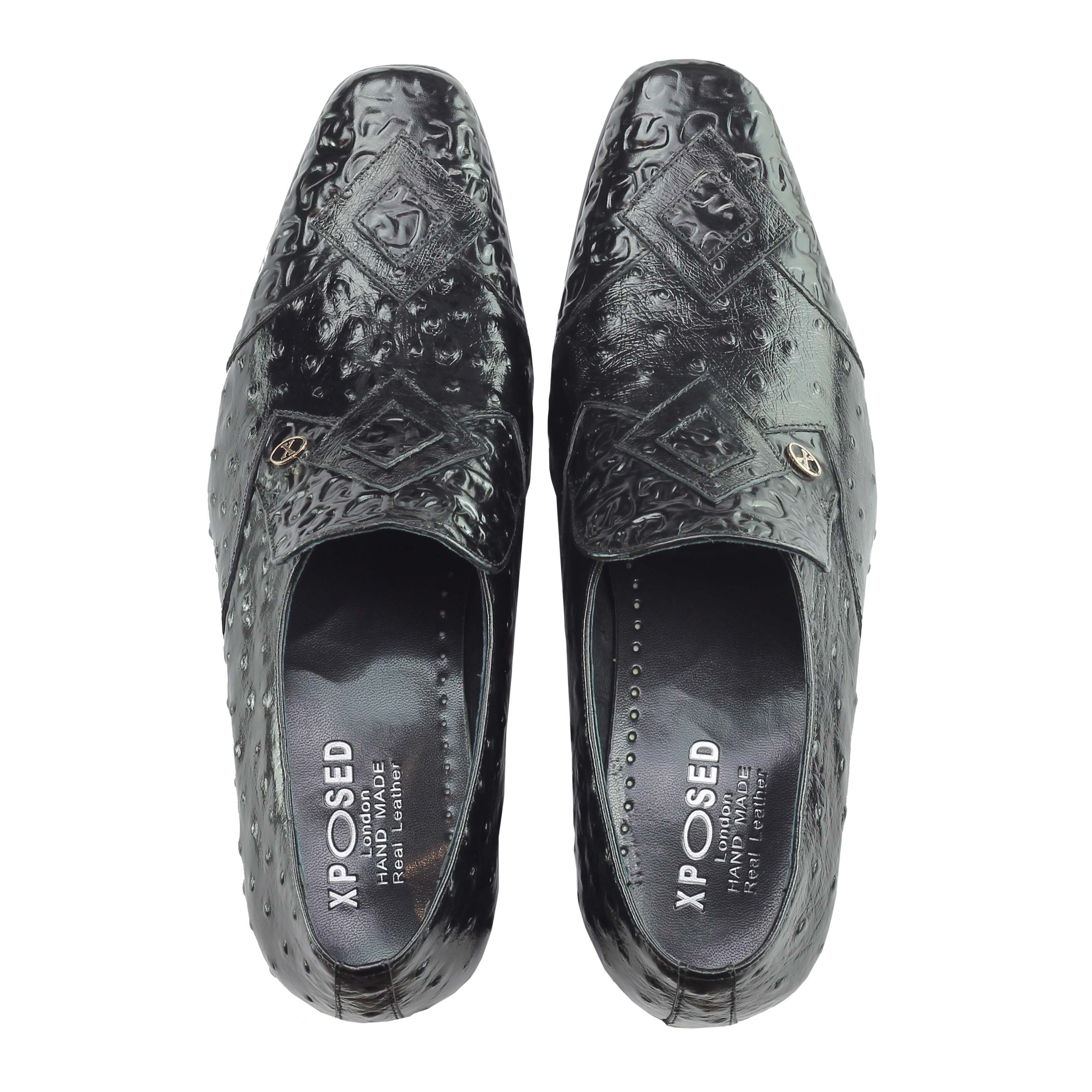 Mens Black Real Leather Ostrich Skin Print Smart Office Party Loafer Dress Shoes