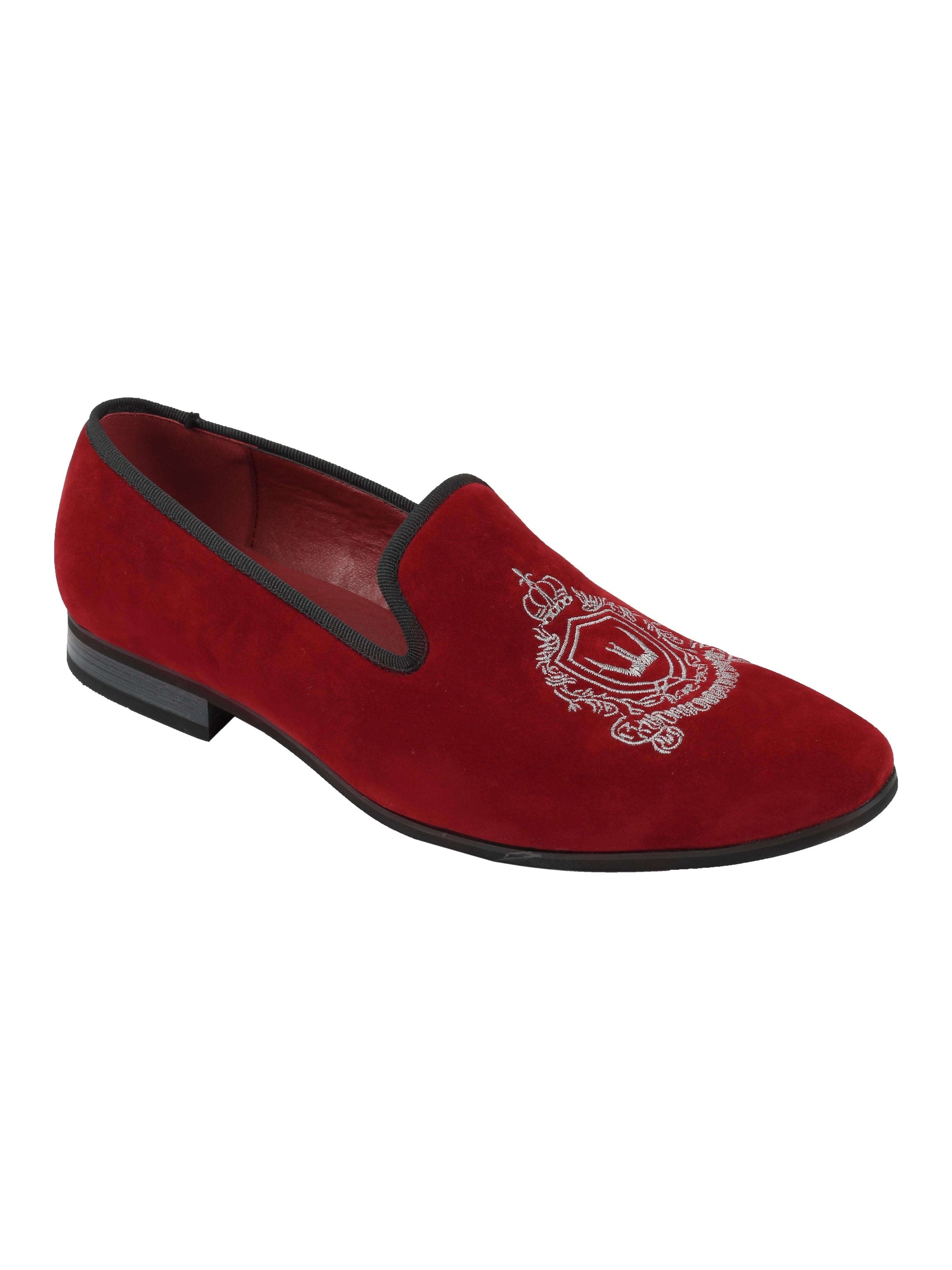 Faux Velvet Embroidery Suede Leather Loafers In Maroon