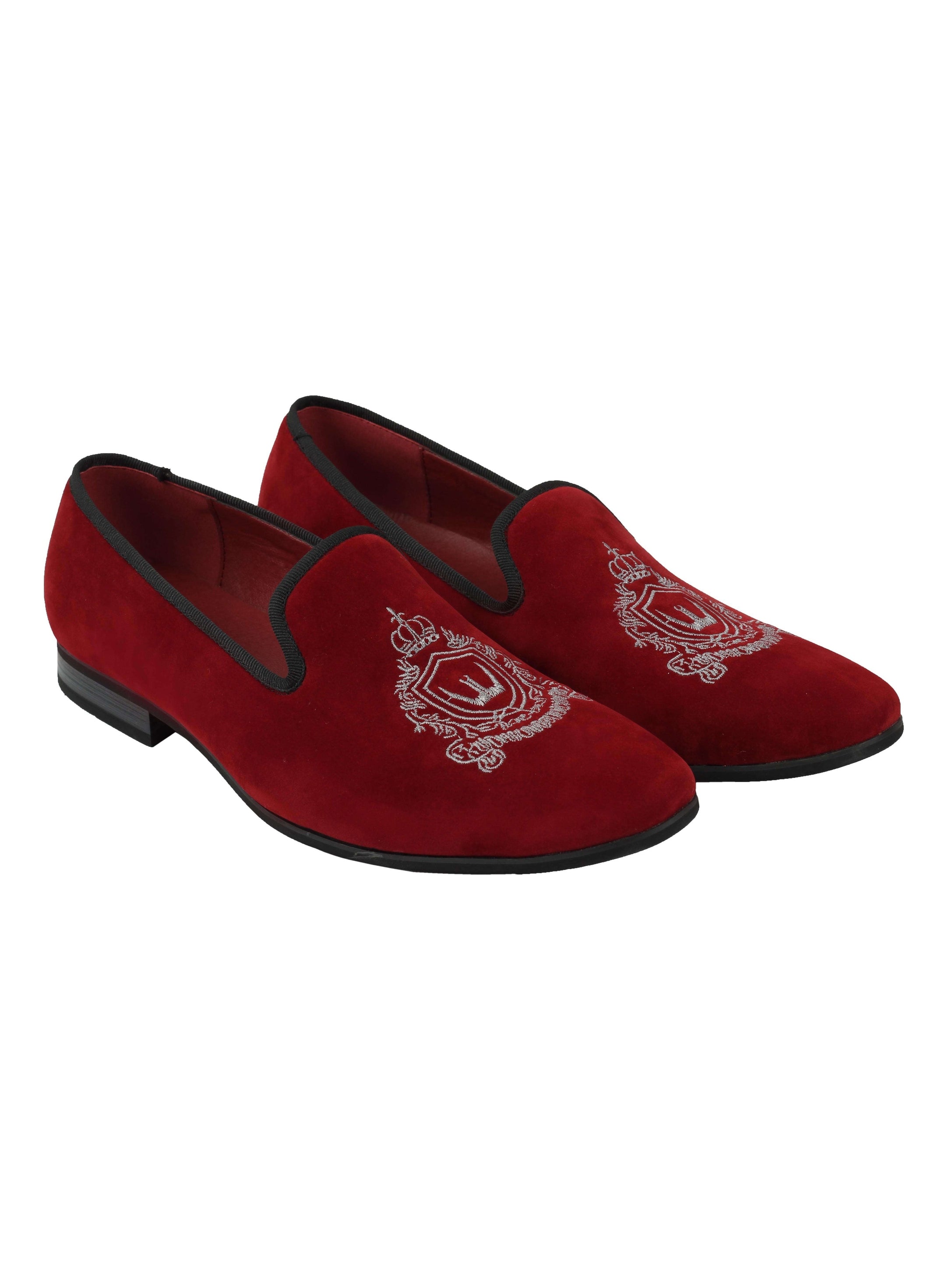 Faux Velvet Embroidery Suede Leather Loafers In Maroon