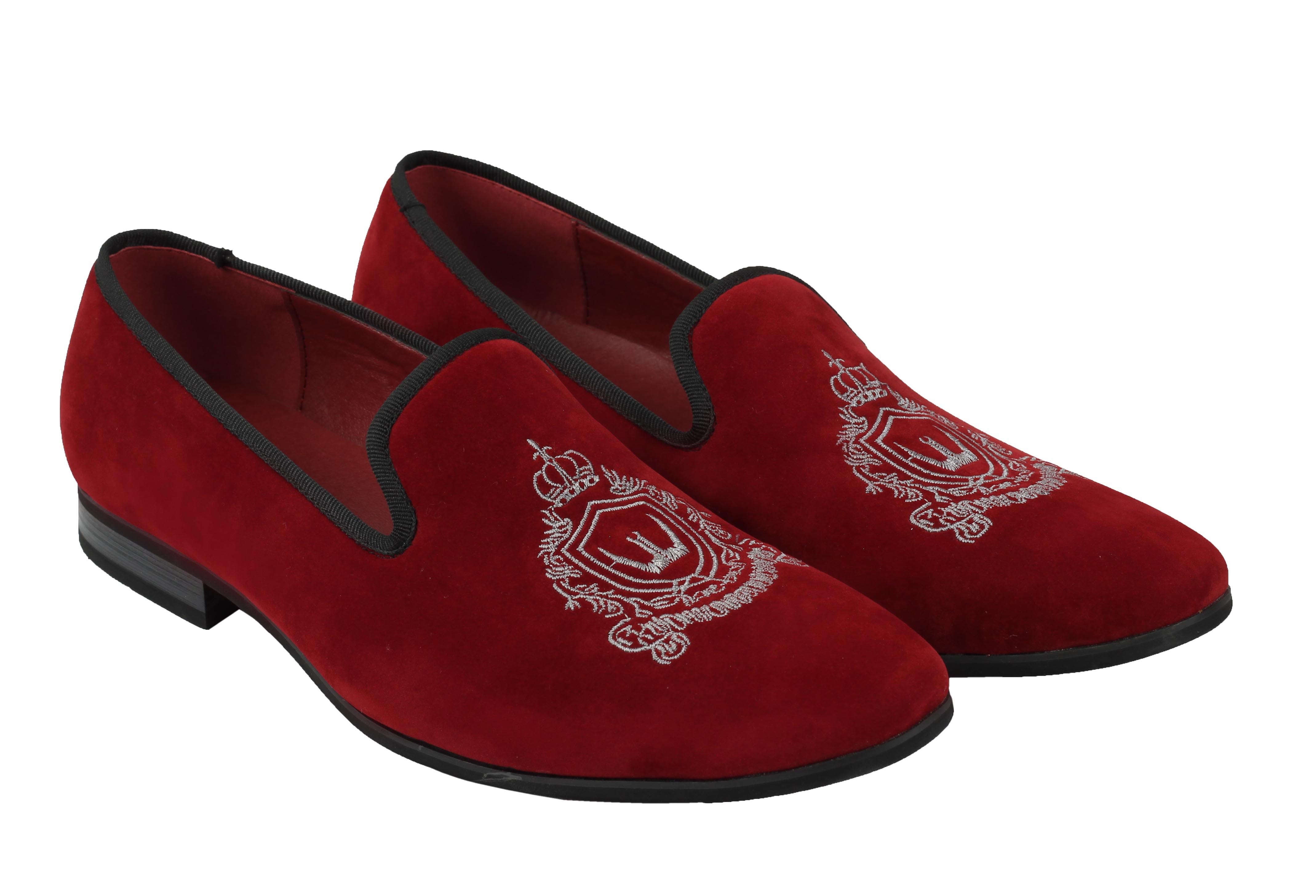 Faux Velvet Embroidery Suede Leather Loafers In Maroon
