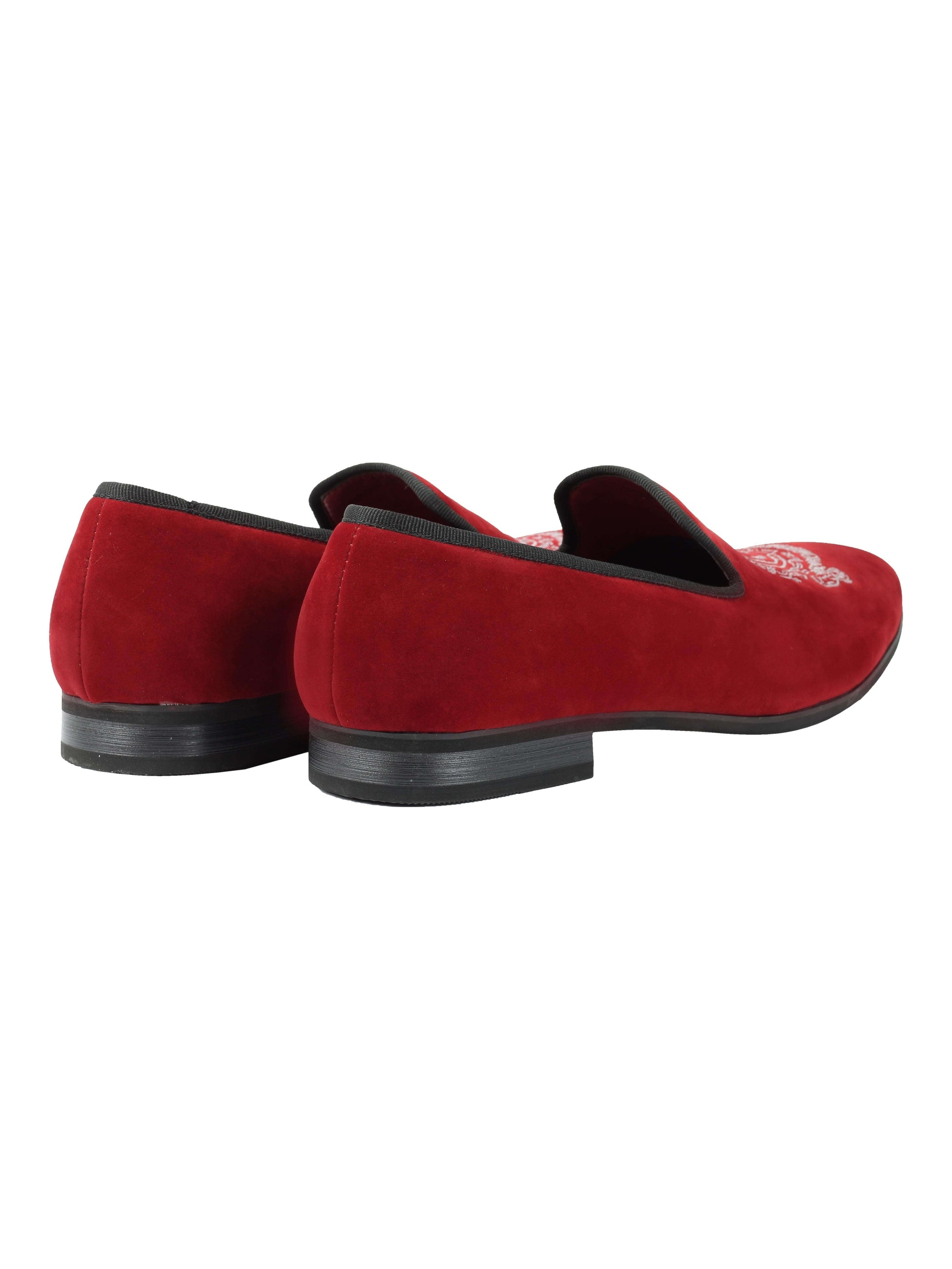 Faux Velvet Embroidery Suede Leather Loafers In Maroon