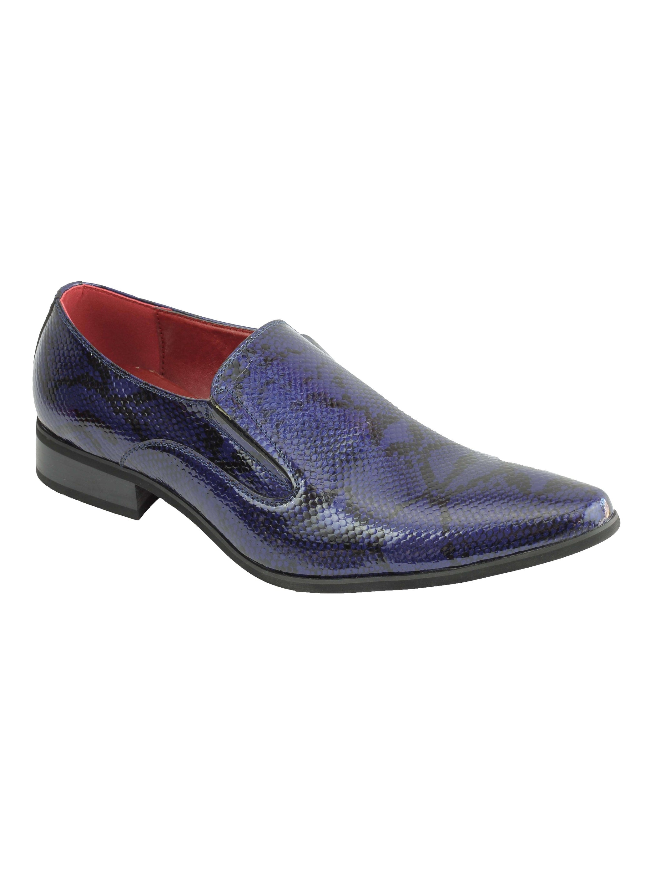 Faux Leather Shiny Printed Slip On Shoes In Navy