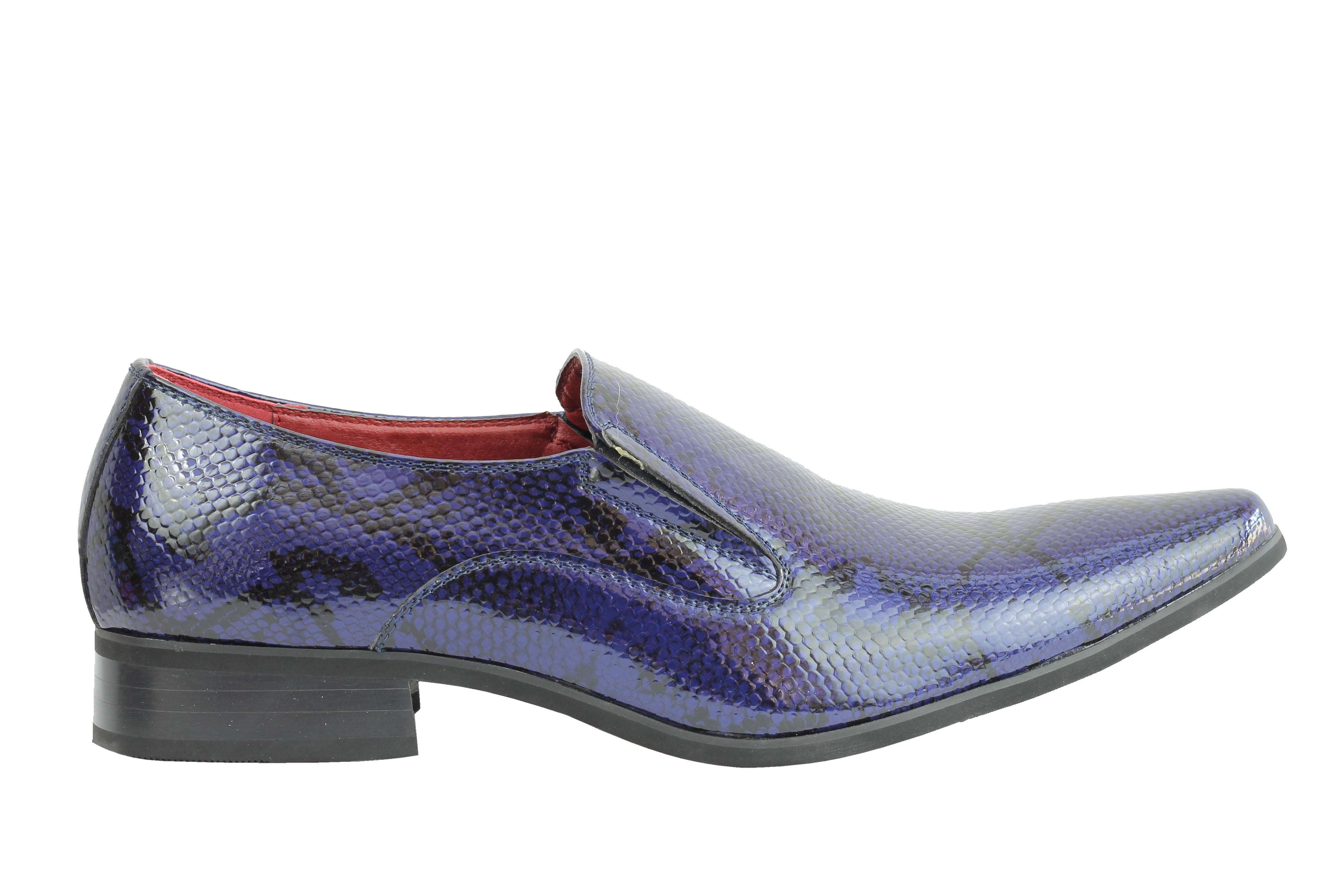 Faux Leather Shiny Printed Slip On Shoes In Navy