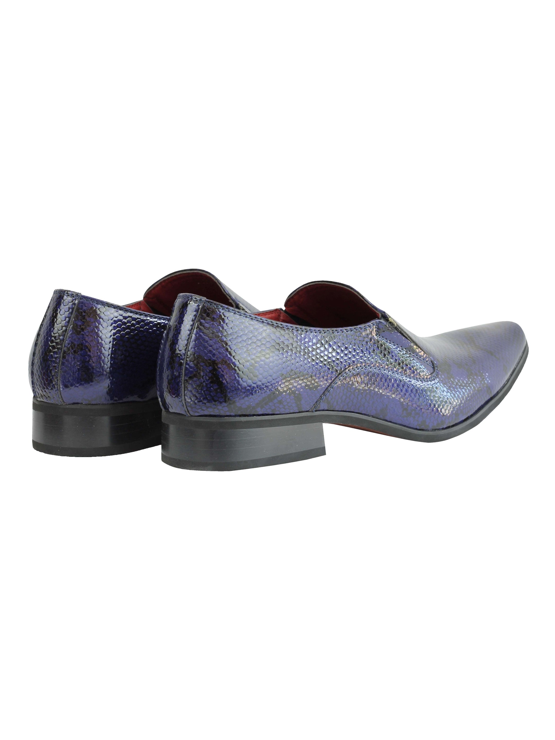 Faux Leather Shiny Printed Slip On Shoes In Navy