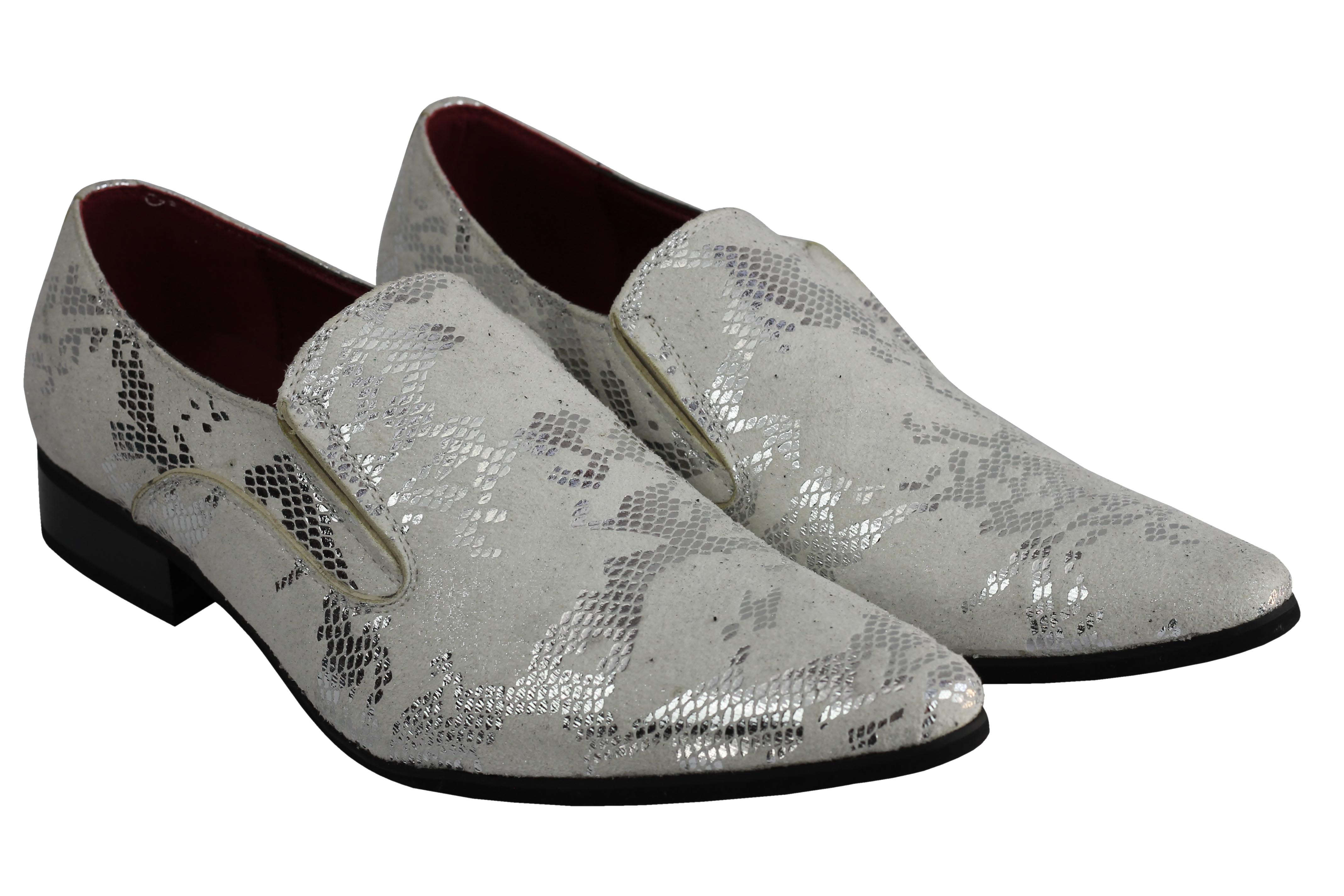FAUX LEATHER LINED METALLIC PRINT WHITE LOAFERS