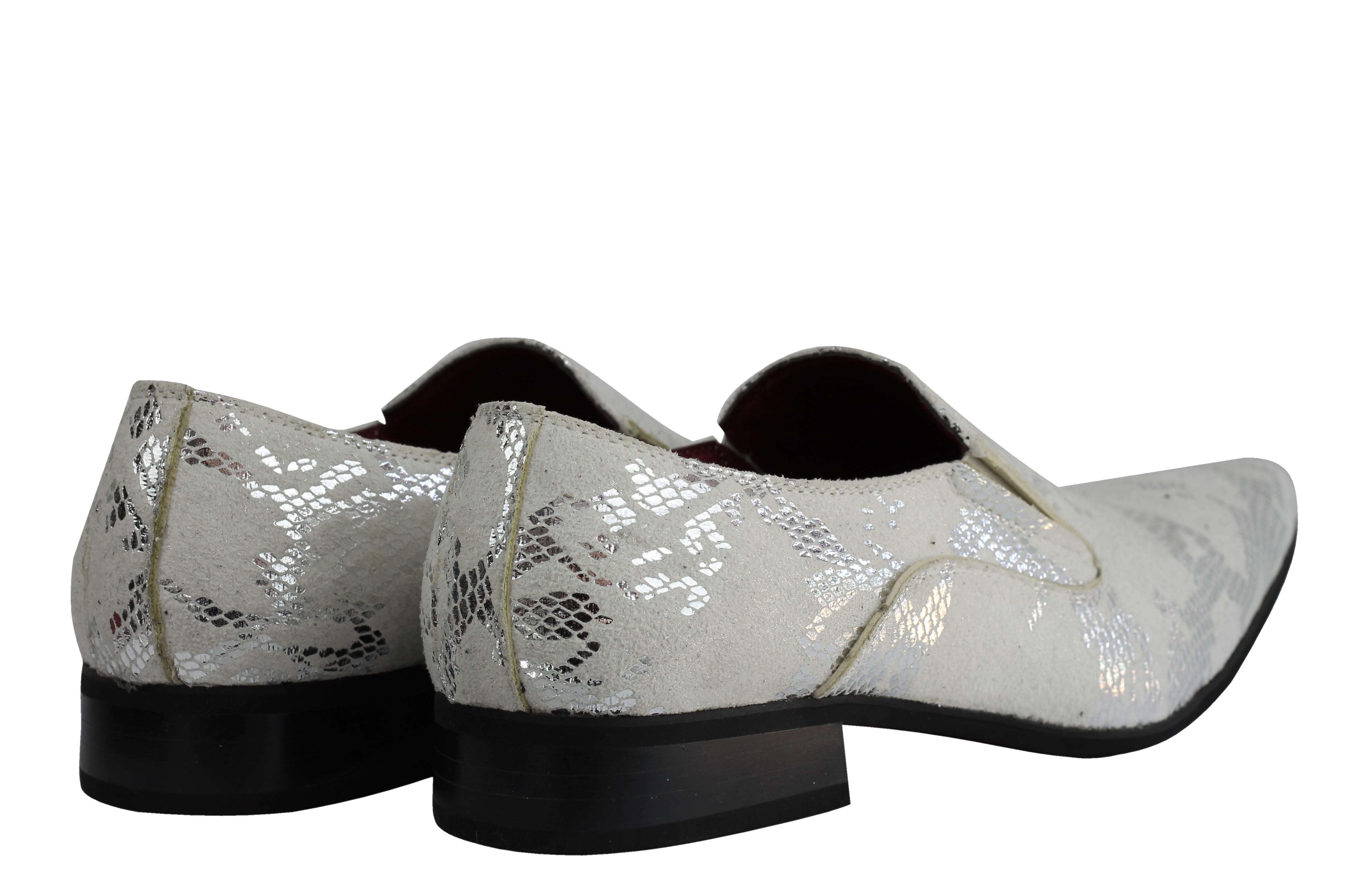 FAUX LEATHER LINED METALLIC PRINT WHITE LOAFERS
