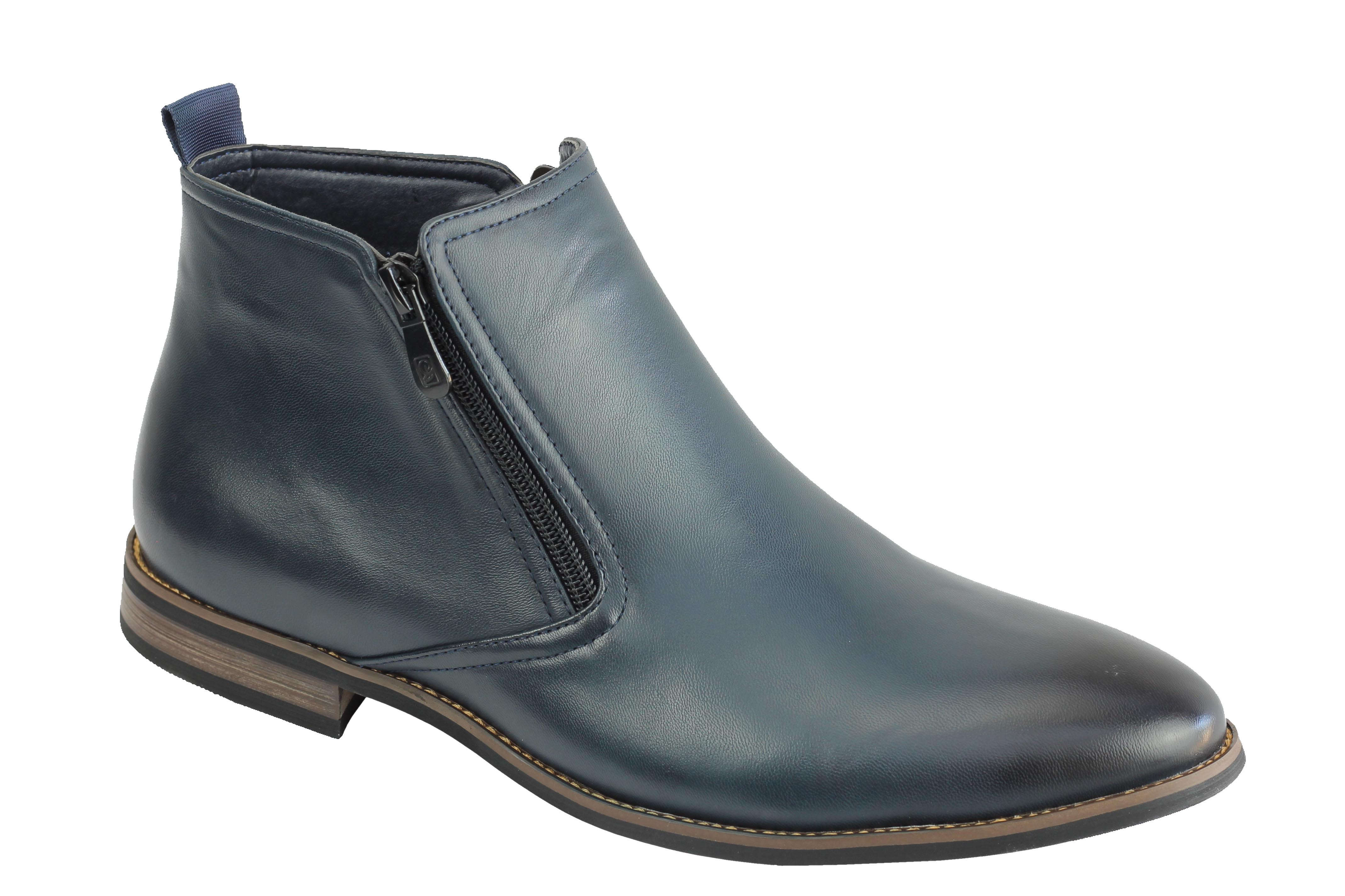 Faux Leather Chelsea Boots Low Ankle In Navy