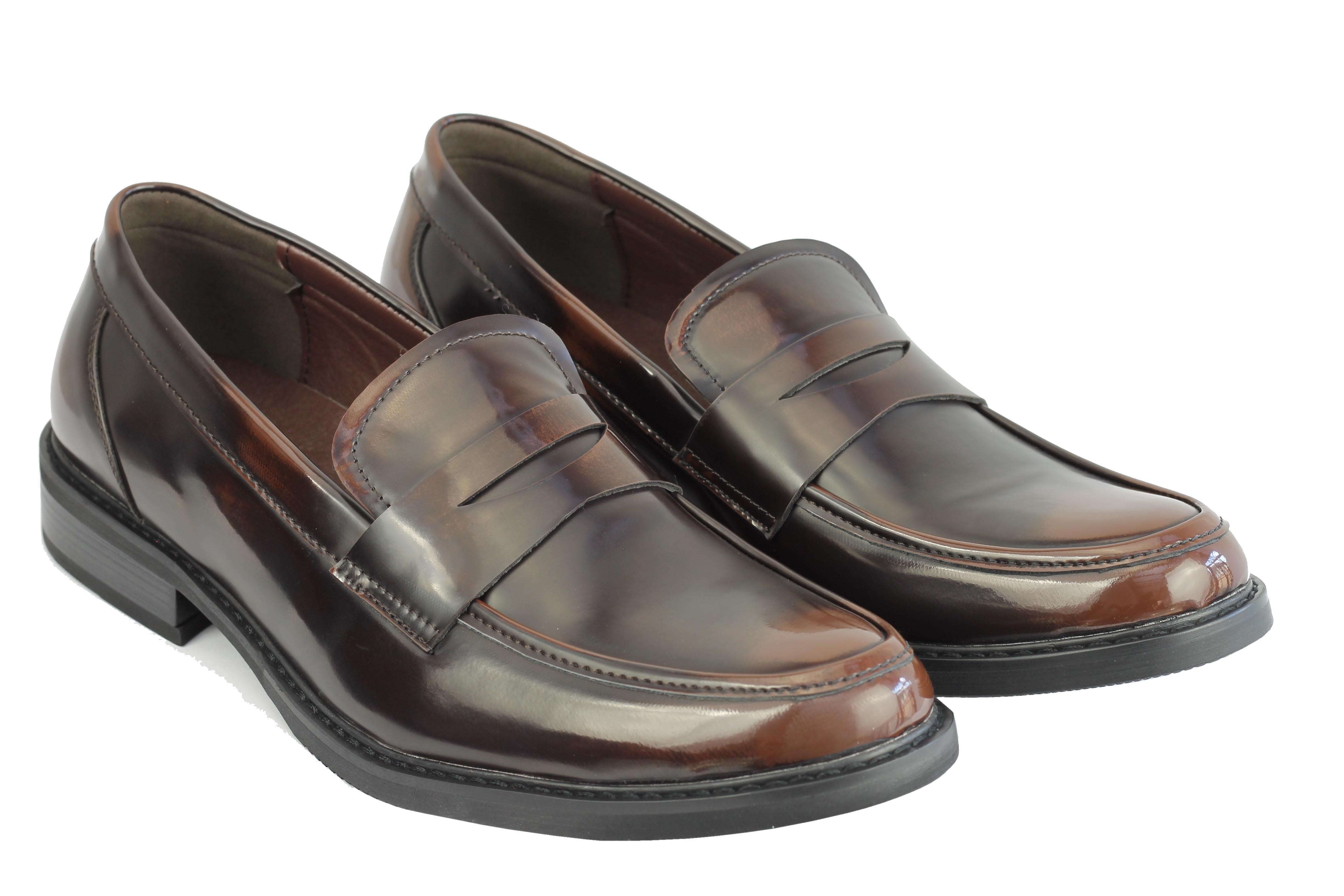 Retro Polished Leather Loafers In Brown