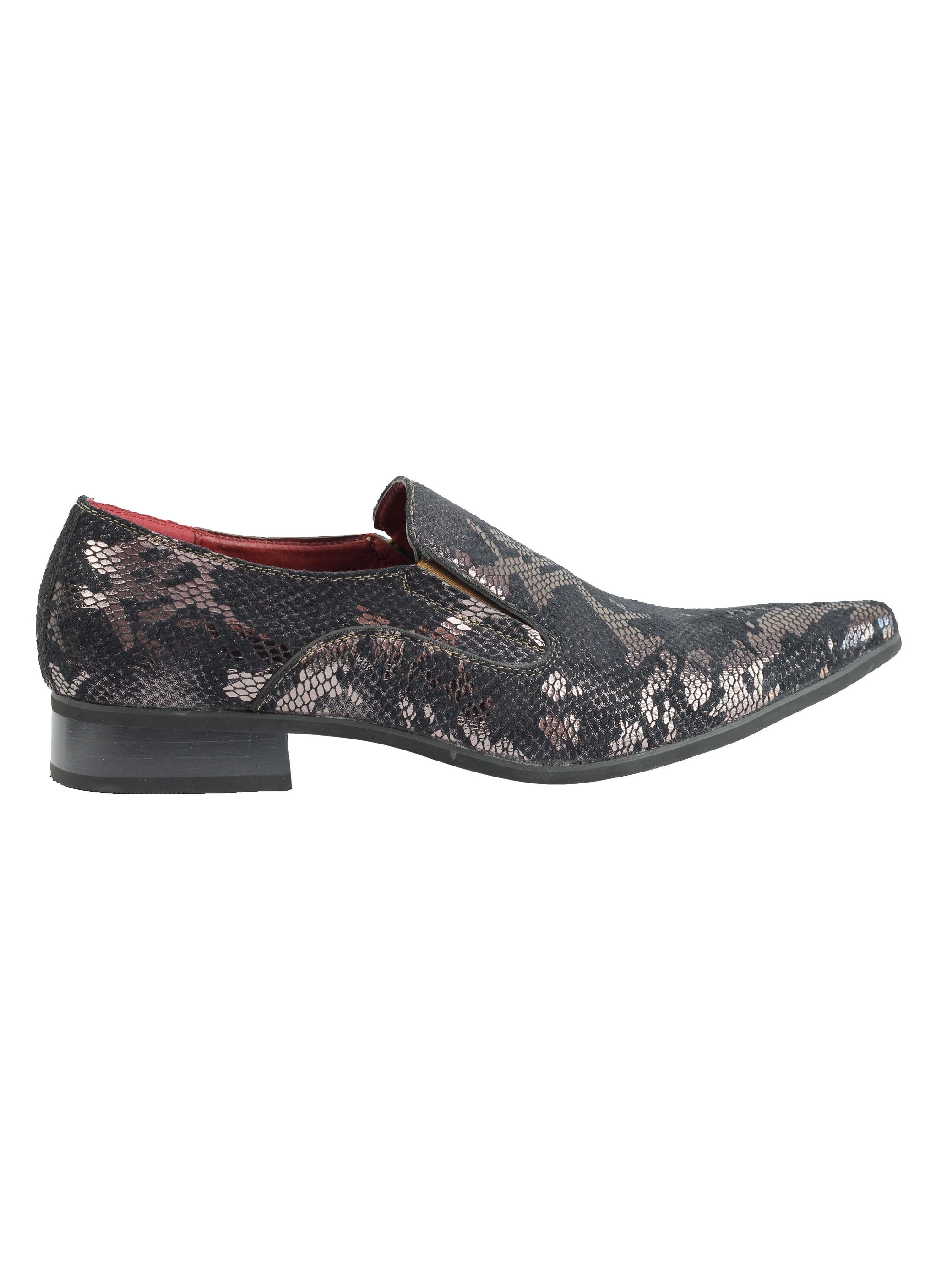 Faux Leather Lined Metallic Print Brown Loafers