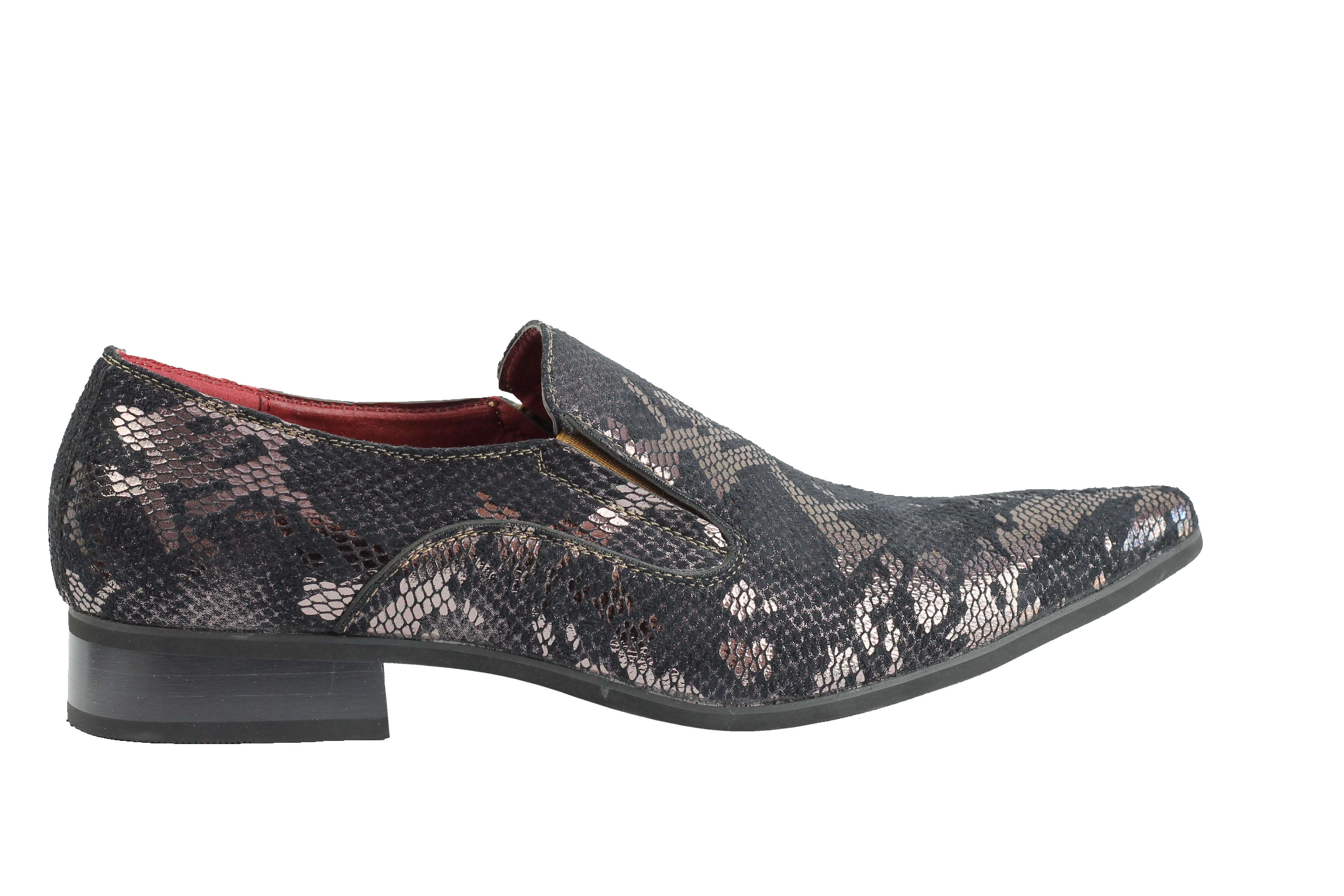 Faux Leather Lined Metallic Print Brown Loafers